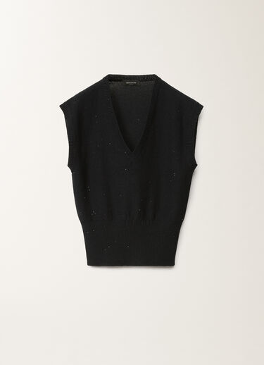 Fabiana Filippi Gilet in cotone e lino con paillettes, blu notte BLU NOTTE MAD275F053D2730000