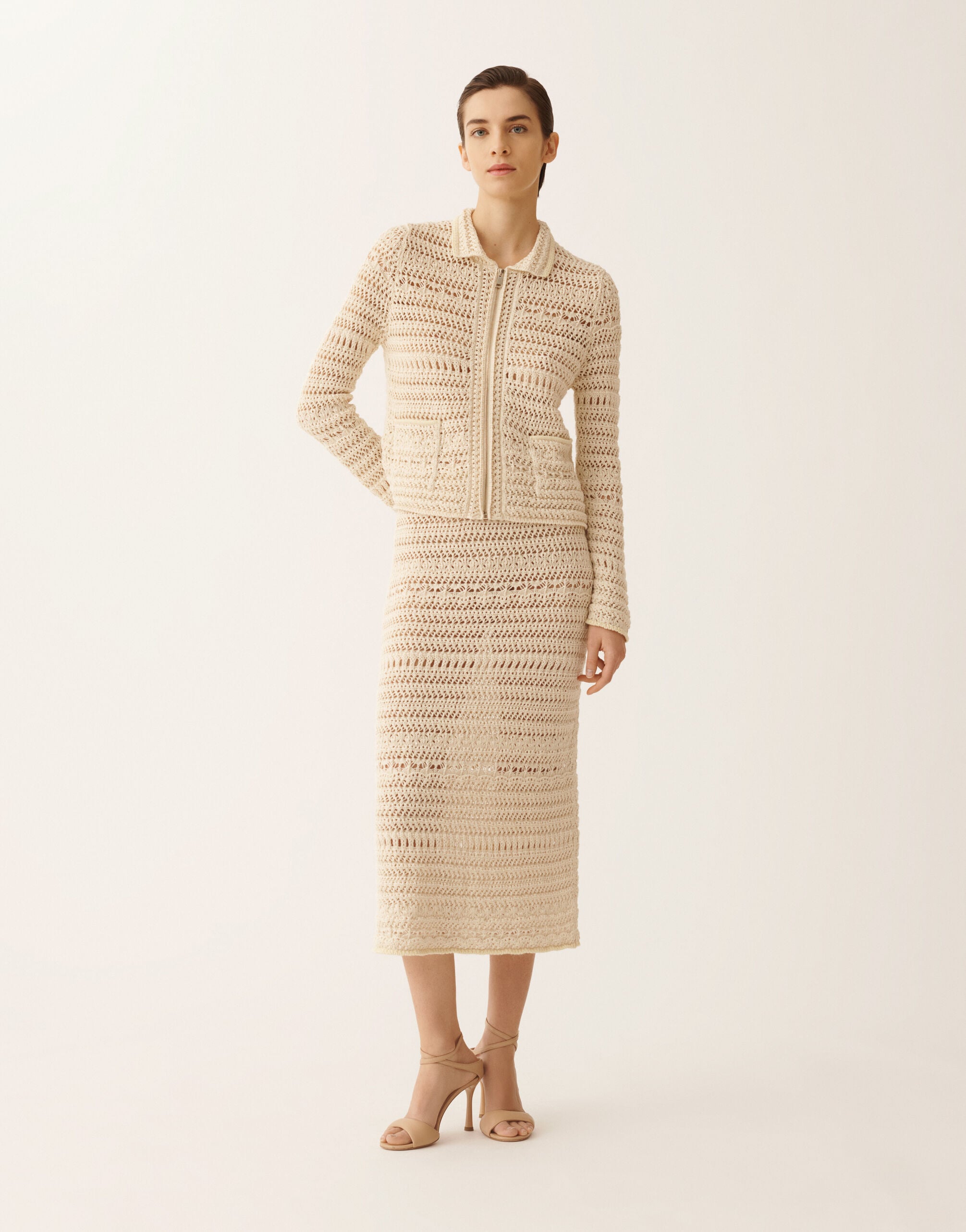 FABIANA FILIPPI コットンシルク ギャザー ロングスカート Pencil skirt in wool and cotton with sequins, vanilla for Women