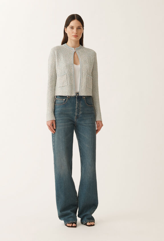 Fabiana Filippi Lurex knit tweed cardigan, vanilla and aqua green VANILLA/AQUAGREEN MAD275F584L3660000