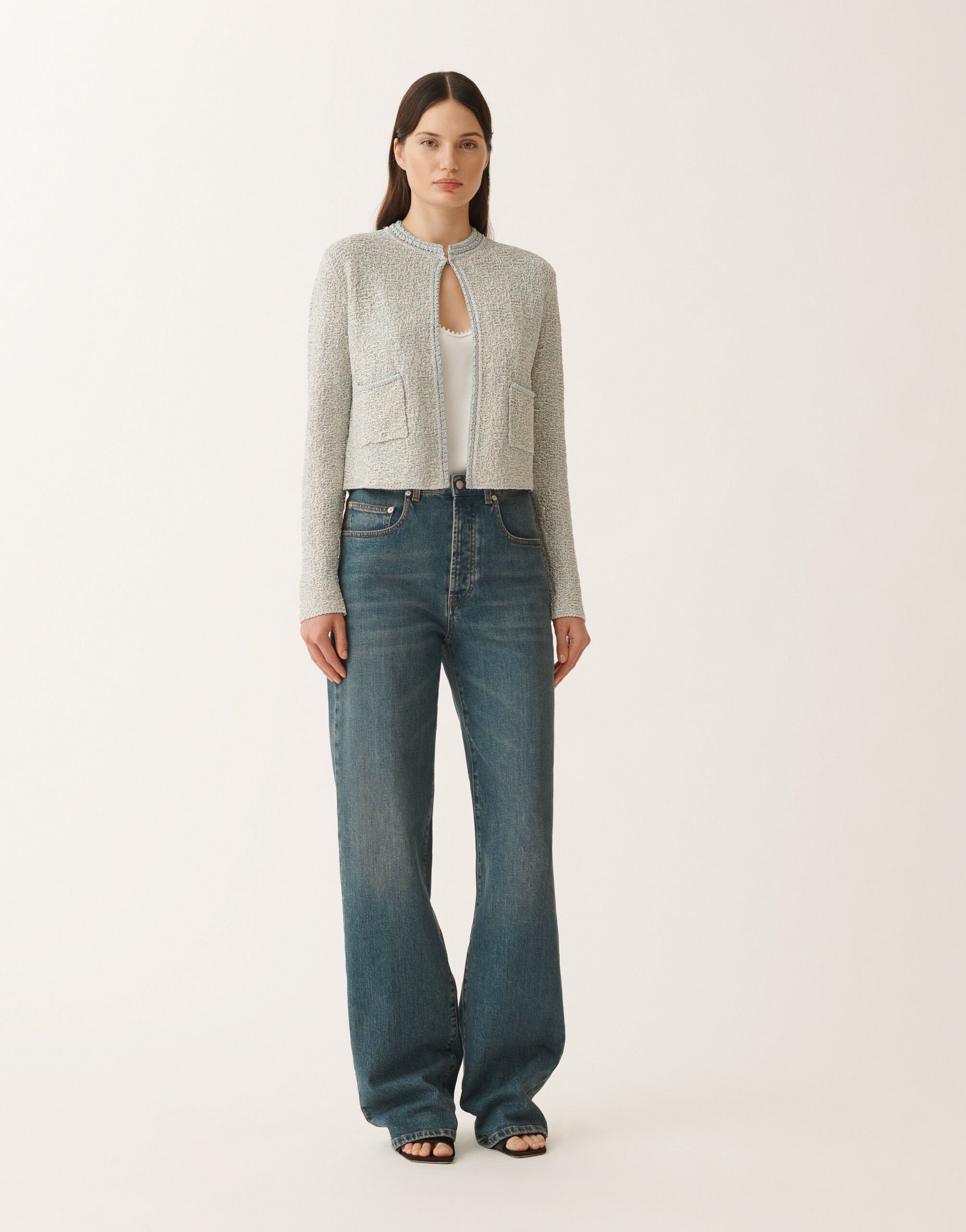 Fabiana Filippi Lurex knit tweed cardigan, vanilla and aqua green VANILLA/AQUAGREEN MAD275F584L3660000