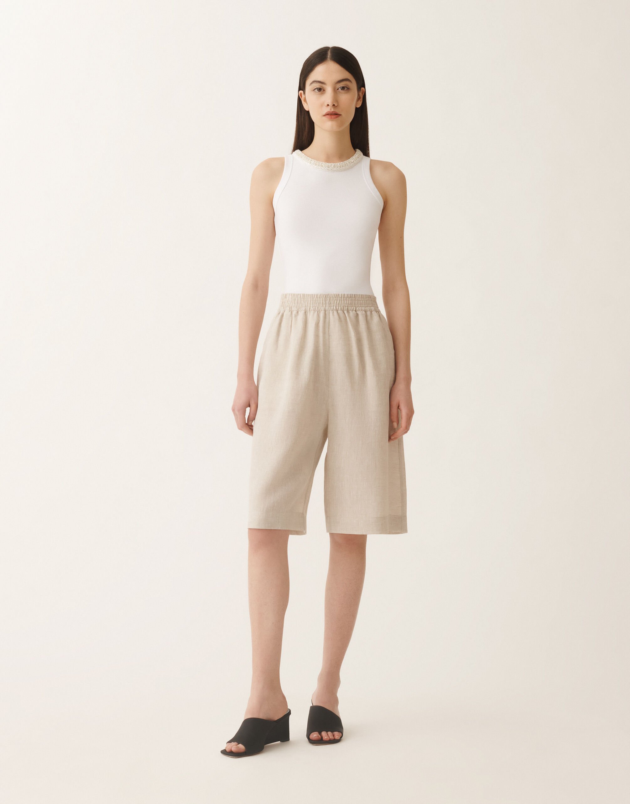 Fabiana Filippi Linen canvas Bermuda shorts, greige GREIGE PAD275F882D8350000