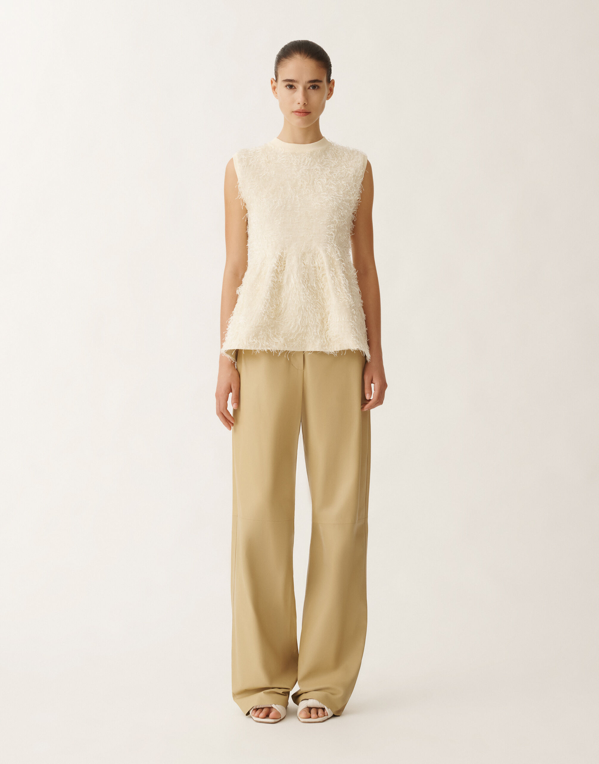 Fabiana Filippi Frayed-effect viscose sweater, putty WHITE MAD265F142L1660000