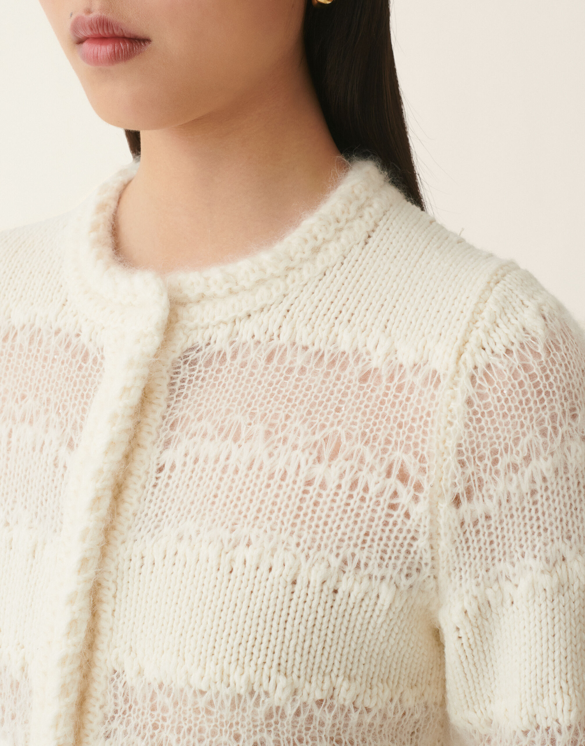 Platinum mohair and micro-sequin striped cardigan, raffia Fabiana Filippi Platinum mohair and micro-sequin striped cardigan, raffia Raffia MAD226F458M4510000