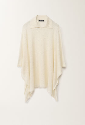 Fabiana Filippi Cape with mohair collar, putty WHITE SAD265A810D8170000