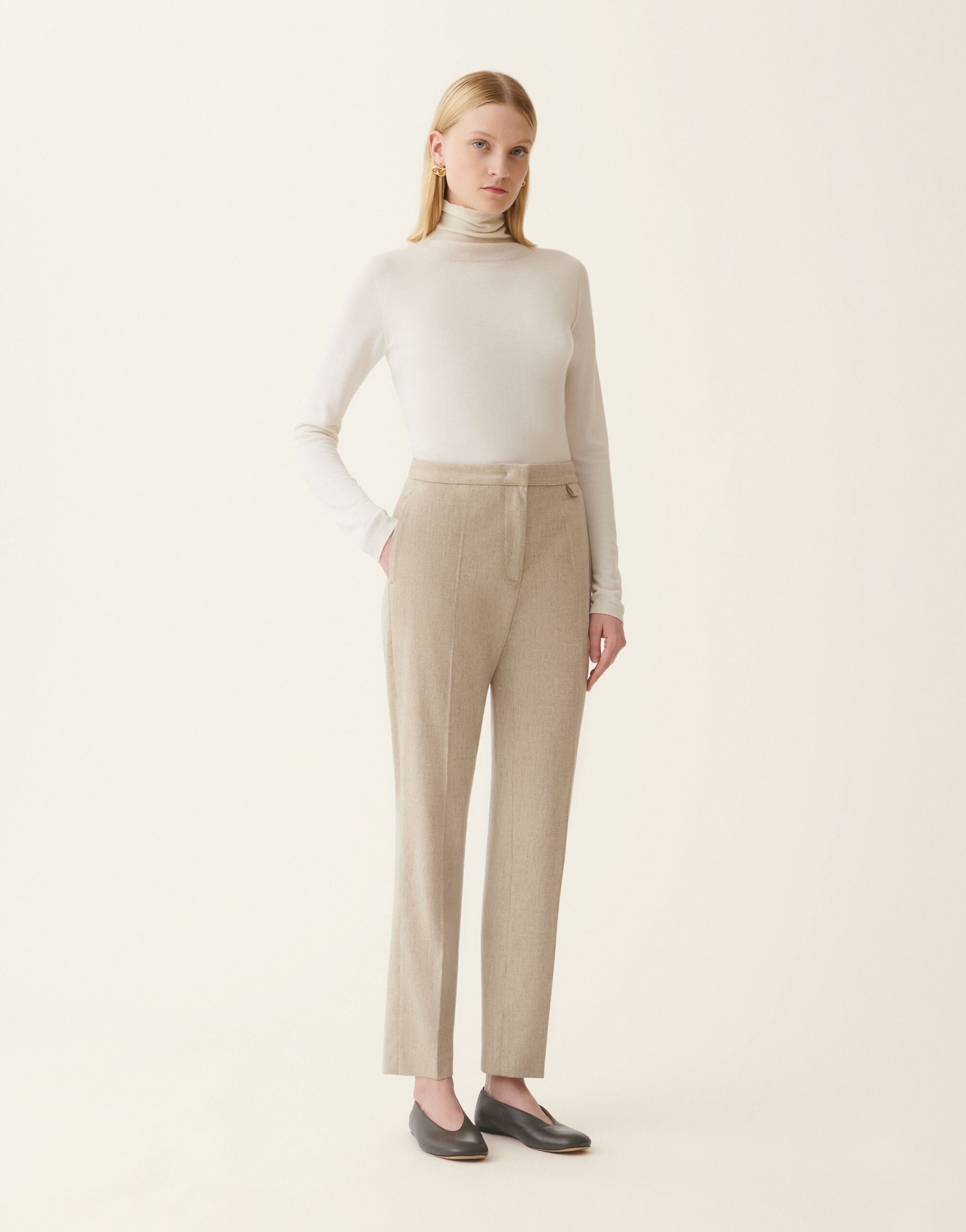 Regular-fit flannel trousers, greige Fabiana Filippi Regular-fit flannel trousers, greige Greige PAD226F326M3780000