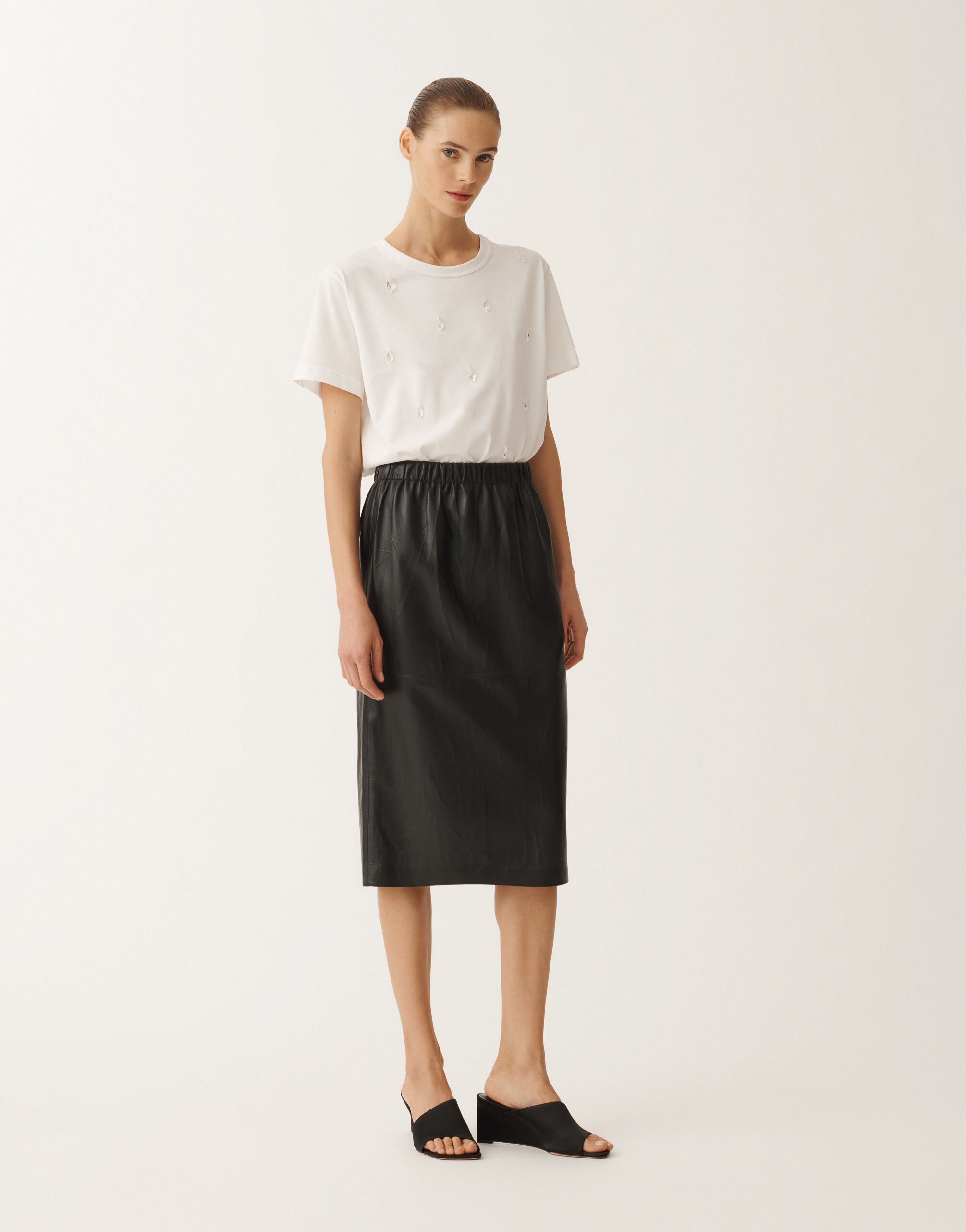 Fabiana Filippi Jupe plissée en cuir nappa, noir NOIR PLD265F288L1760000