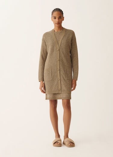 Cotton ribbon cardigan with sequins, khaki Fabiana Filippi Cotton ribbon cardigan with sequins, khaki KHAKI MAD276F532M1200000