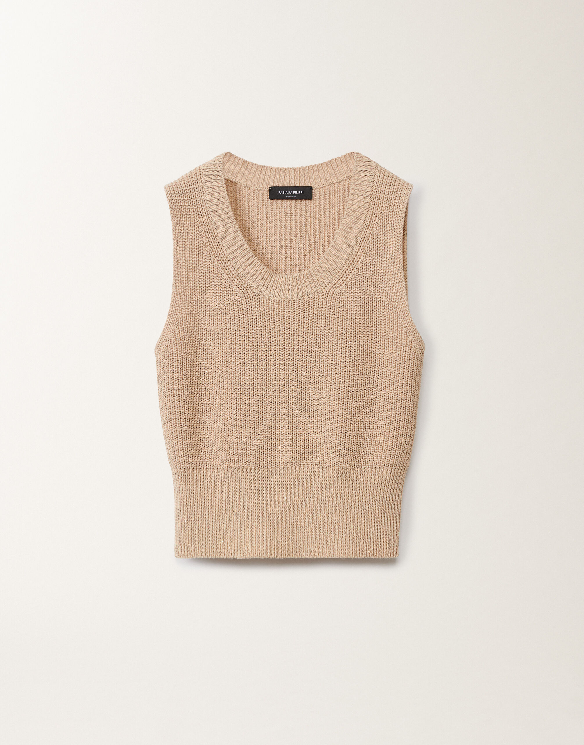 Fabiana Filippi Cotton and linen gilet with sequins, sand SAND MAD275F519L3510000