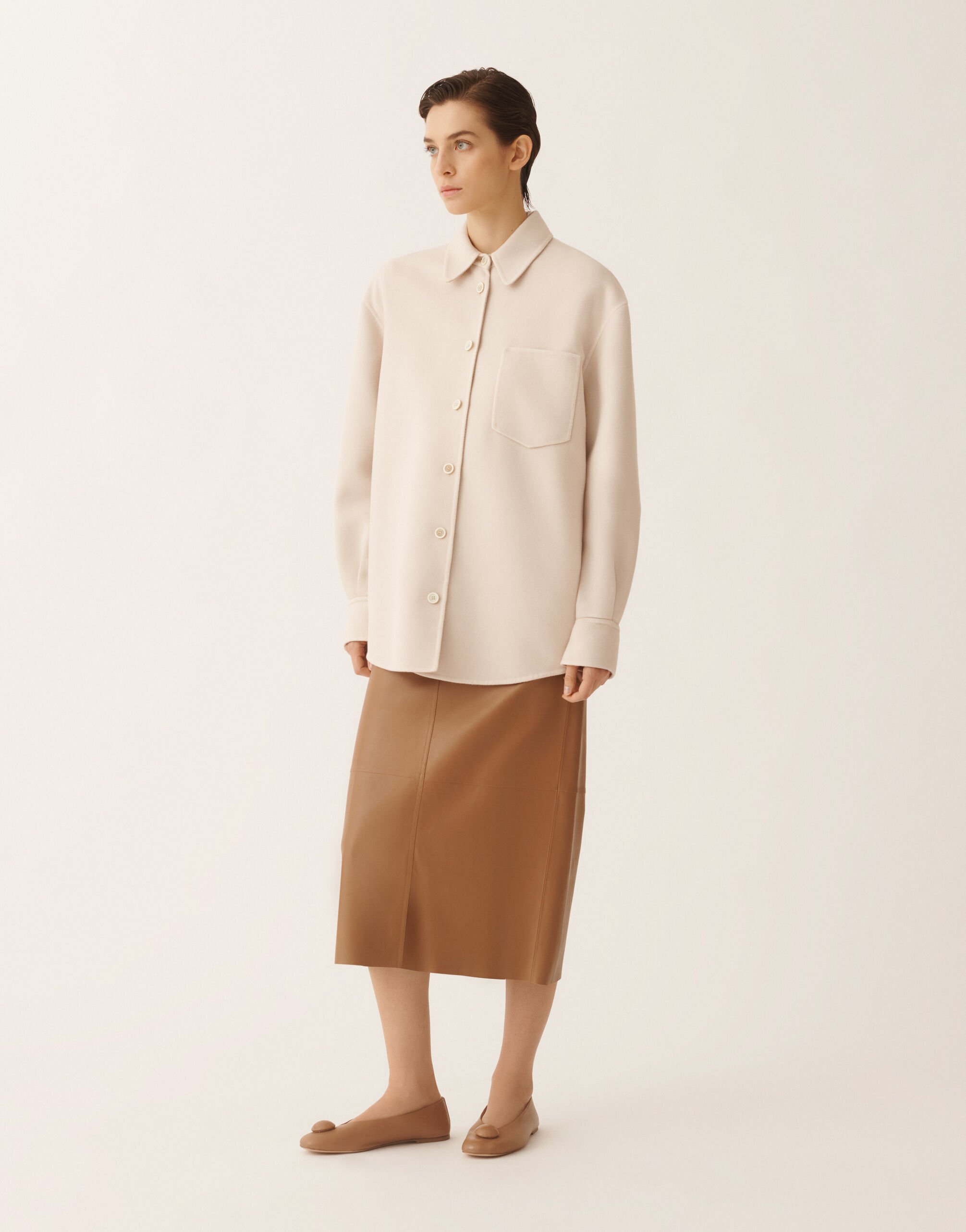 Fabiana Filippi Long shirt in double wool, kasha Beige CTD266F245L7360000
