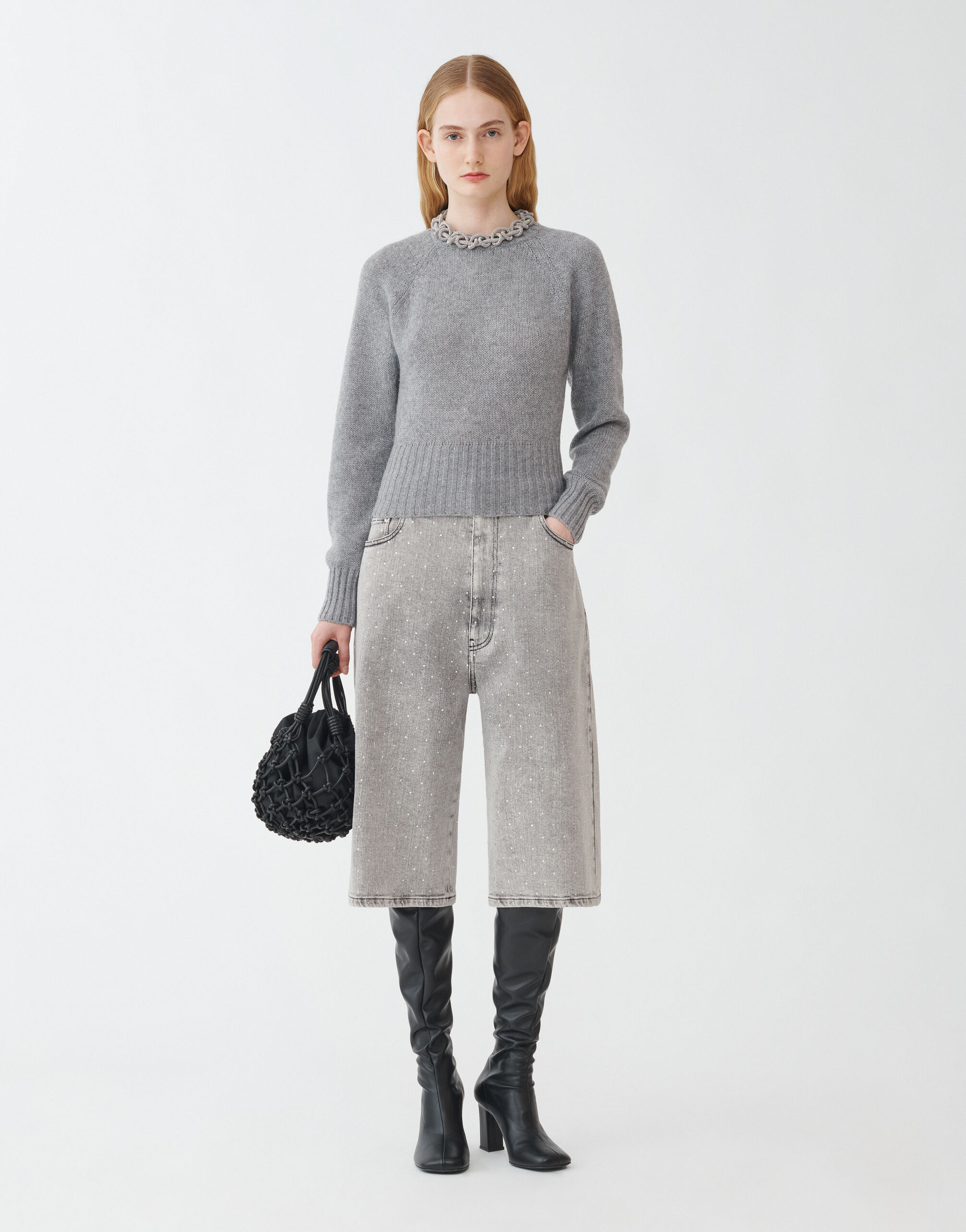 レディースガーゼ カシミヤ セーター§メランジストーングレー Fabiana