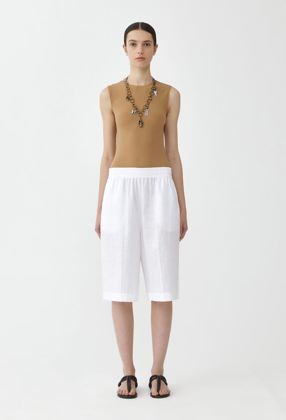 Fabiana Filippi LINEN CLOTH BERMUDA WITH ELASTIC WAISTBAND OPTICAL WHITE PAD274F576D6610000