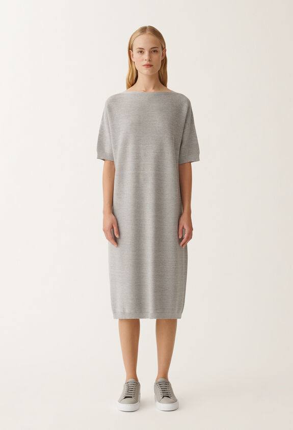 Fabiana Filippi BRILLIANT COTTON SHORT SLEEVE BOATNECK KNIT DRESS GREY ABD265F467L2330000
