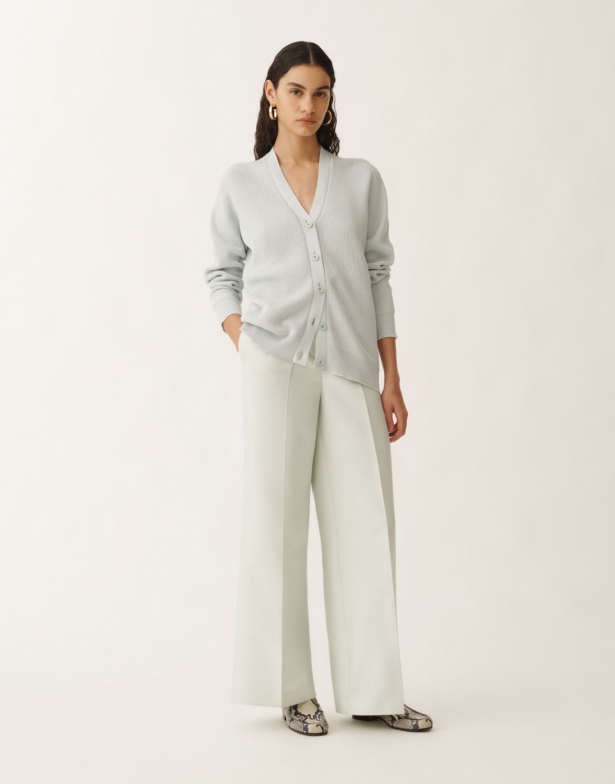 Fabiana Filippi Organic cotton and lurex cardigan, aqua green AQUAGREEN MAD275F496L4520000