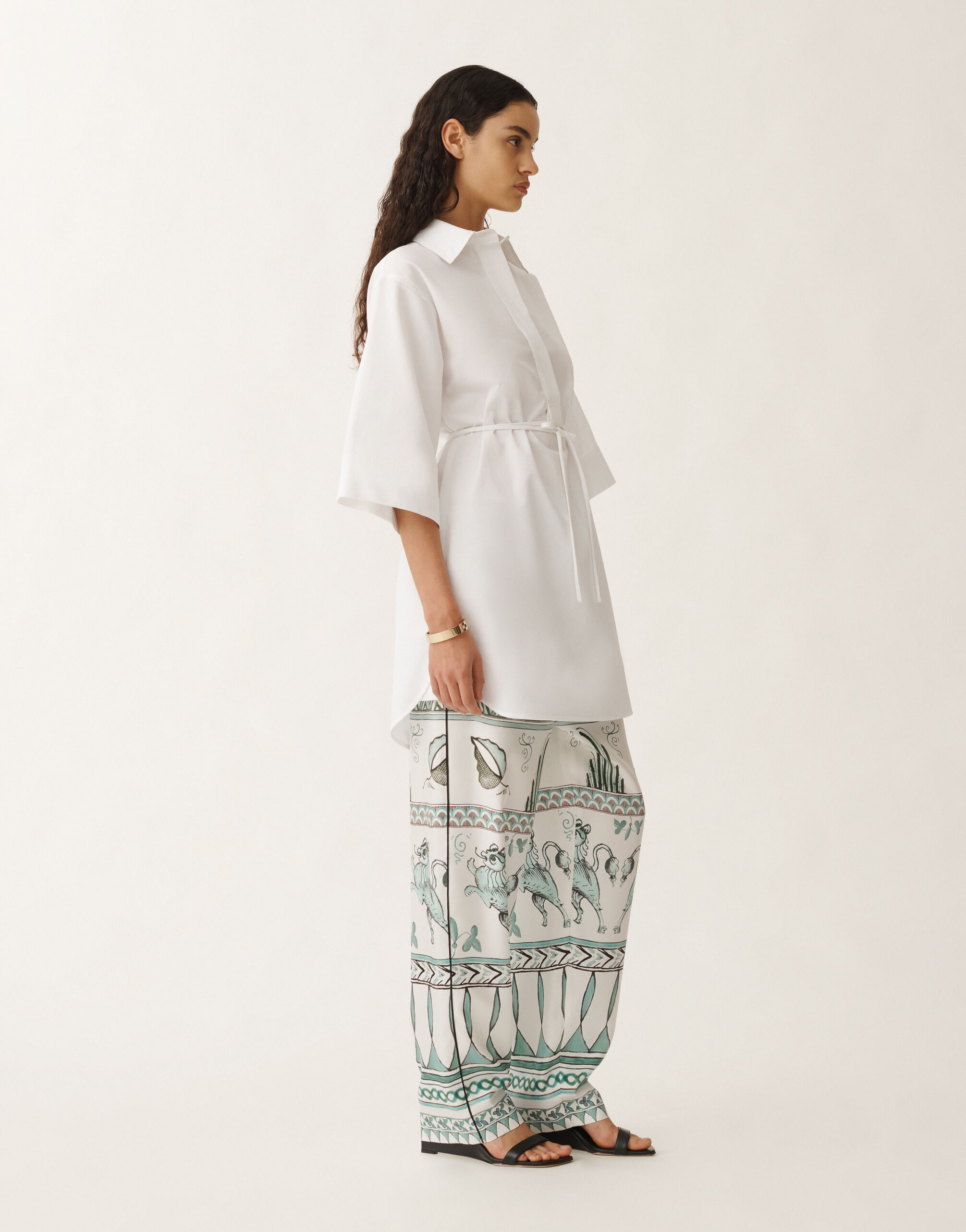 パンツ FABIANA FILIPPI PAD275F835D860 Trousers Silk twill printed Silk twill trousers with a painted print, white, aqua green