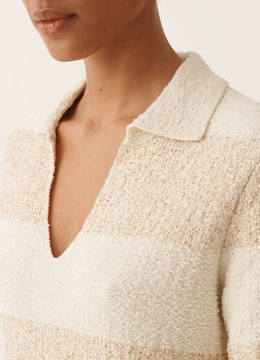 Fabiana Filippi Striped cotton tweed dress with sequins, in butter and khaki BUTTER ABD276F598M1010000