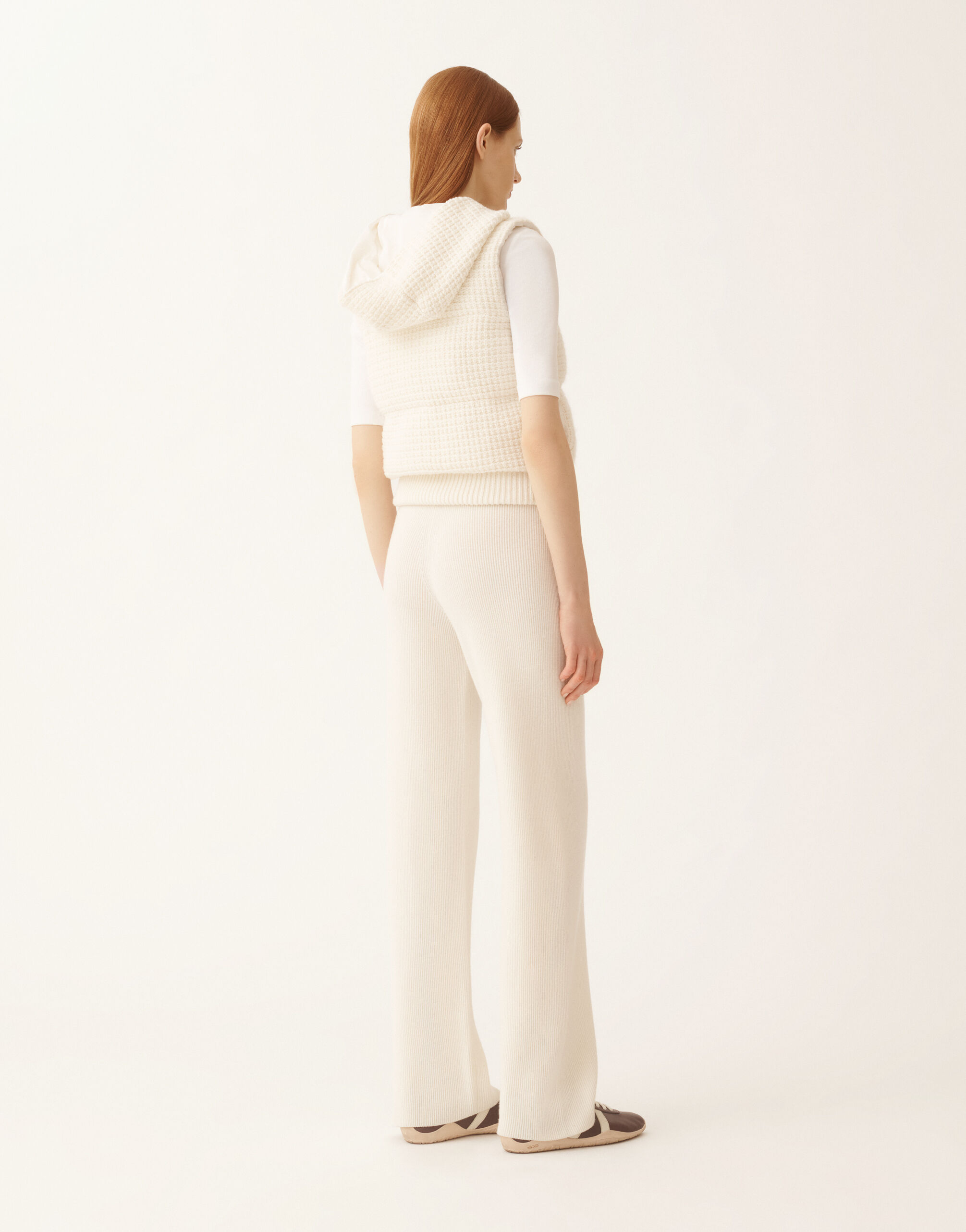 Down gilet in wool and silk with sequins, white for Women