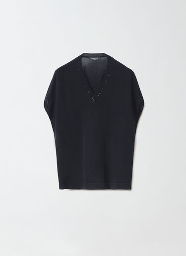 Fabiana Filippi COTTON V NECK SWEATER WITH SEQUIN THREAD BLACK MAD274F358H4960000