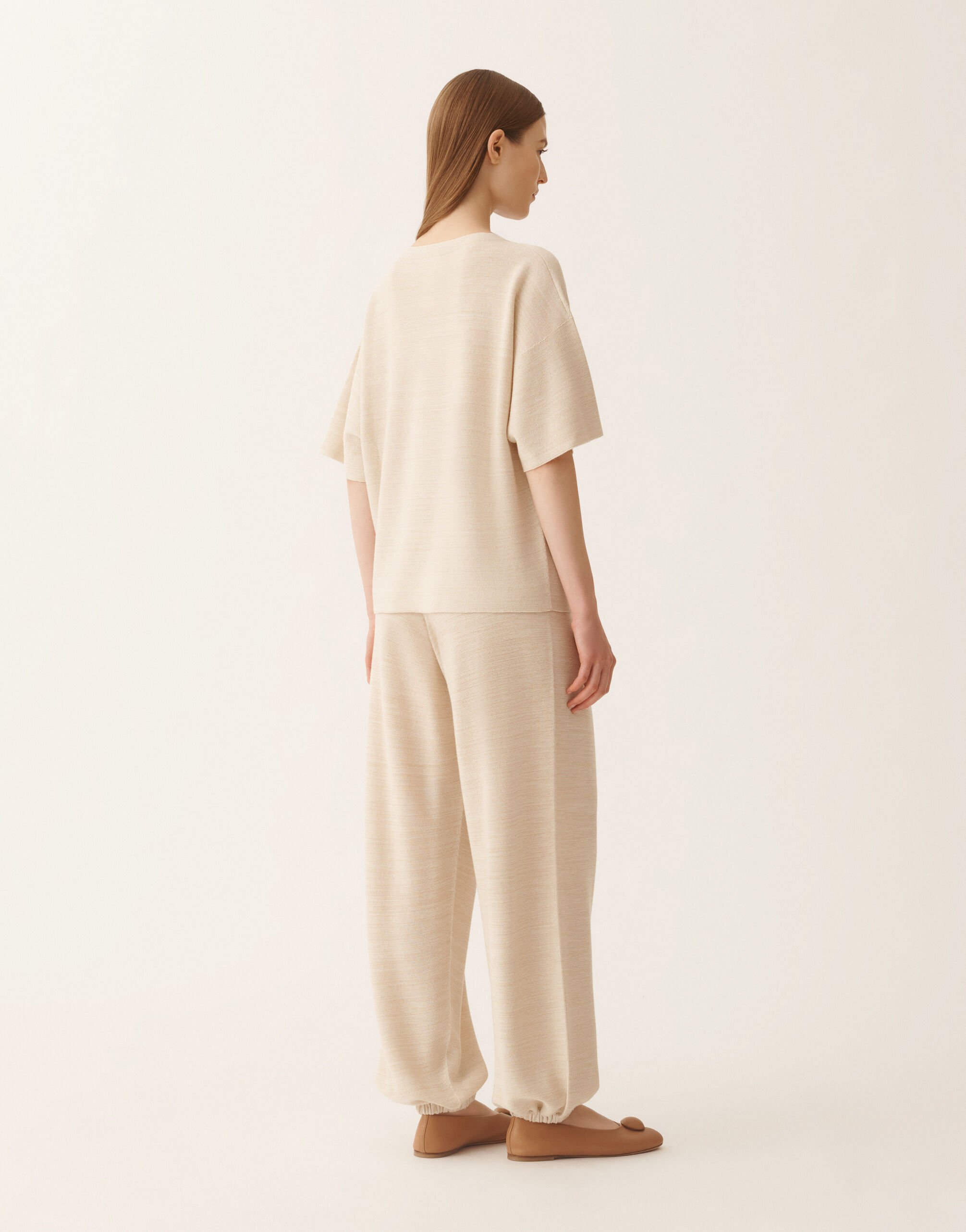 Fabiana Filippi Maxi T-shirt in wool, cotton, and lurex, cream Butter MAD266F041L7660000
