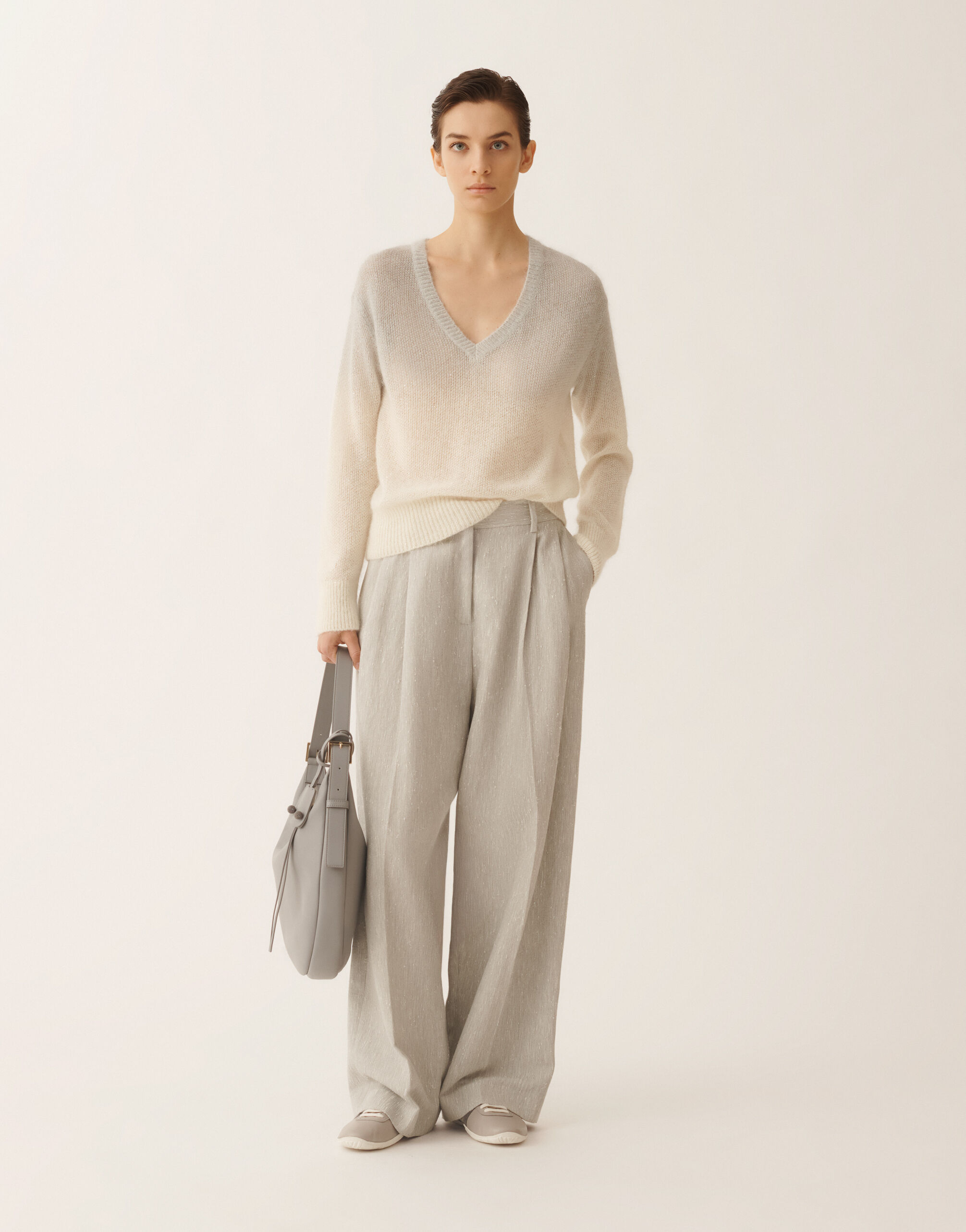 Mohair sweater with ombré sequins, raffia, and gray for Women