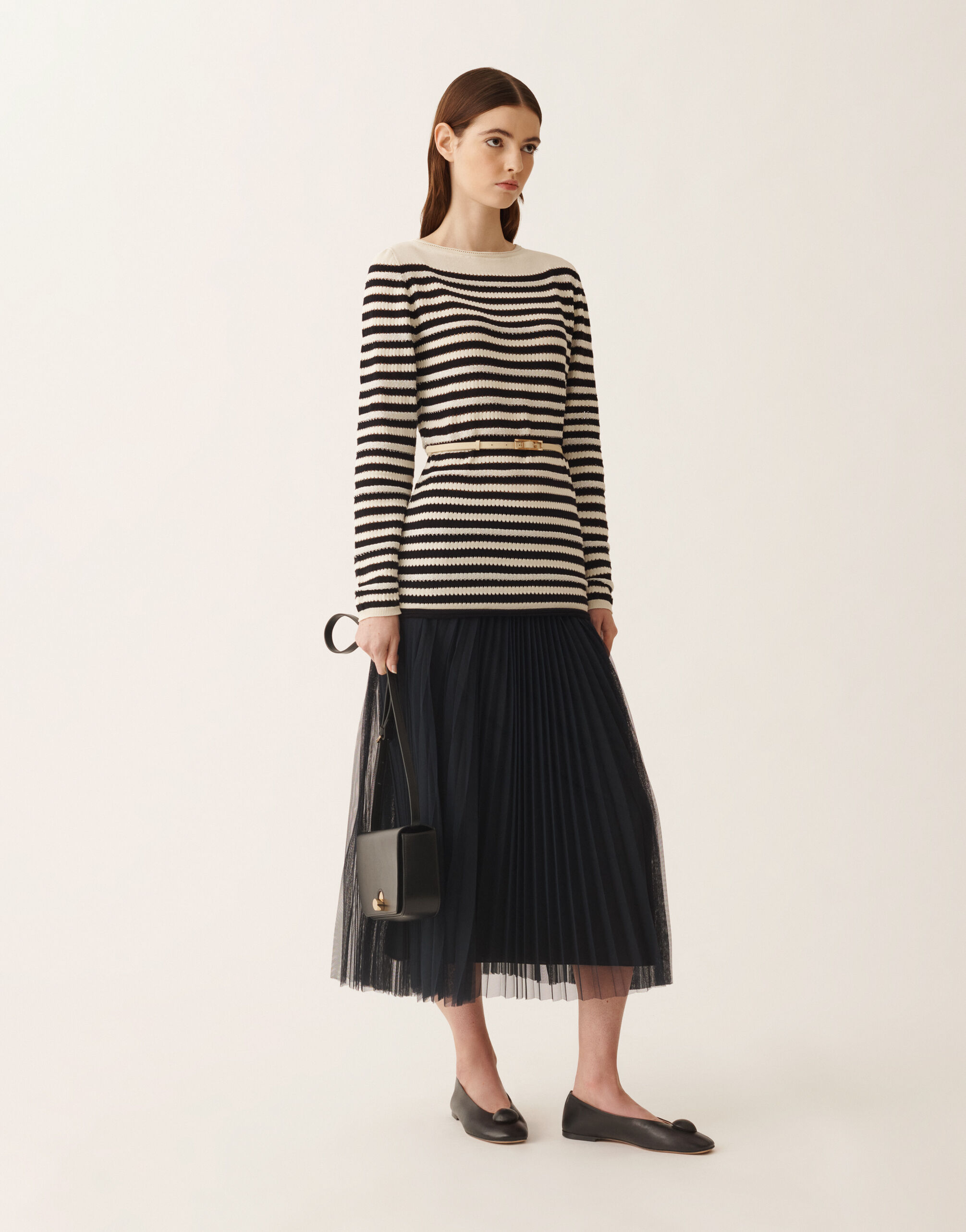 Fabiana Filippi Pull en coton biologique avec micro-paillettes, jaune beurre et bleu BLEU NUIT MAD276F473M1660000