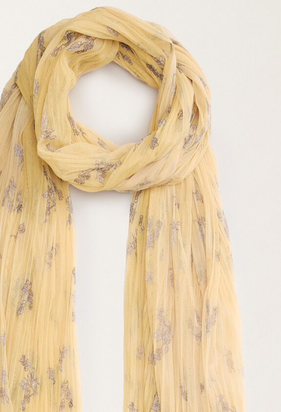 Fabiana Filippi Pleated tulle maxi scarf with painted botanical print, canary CANARY SAD275A023L3870000