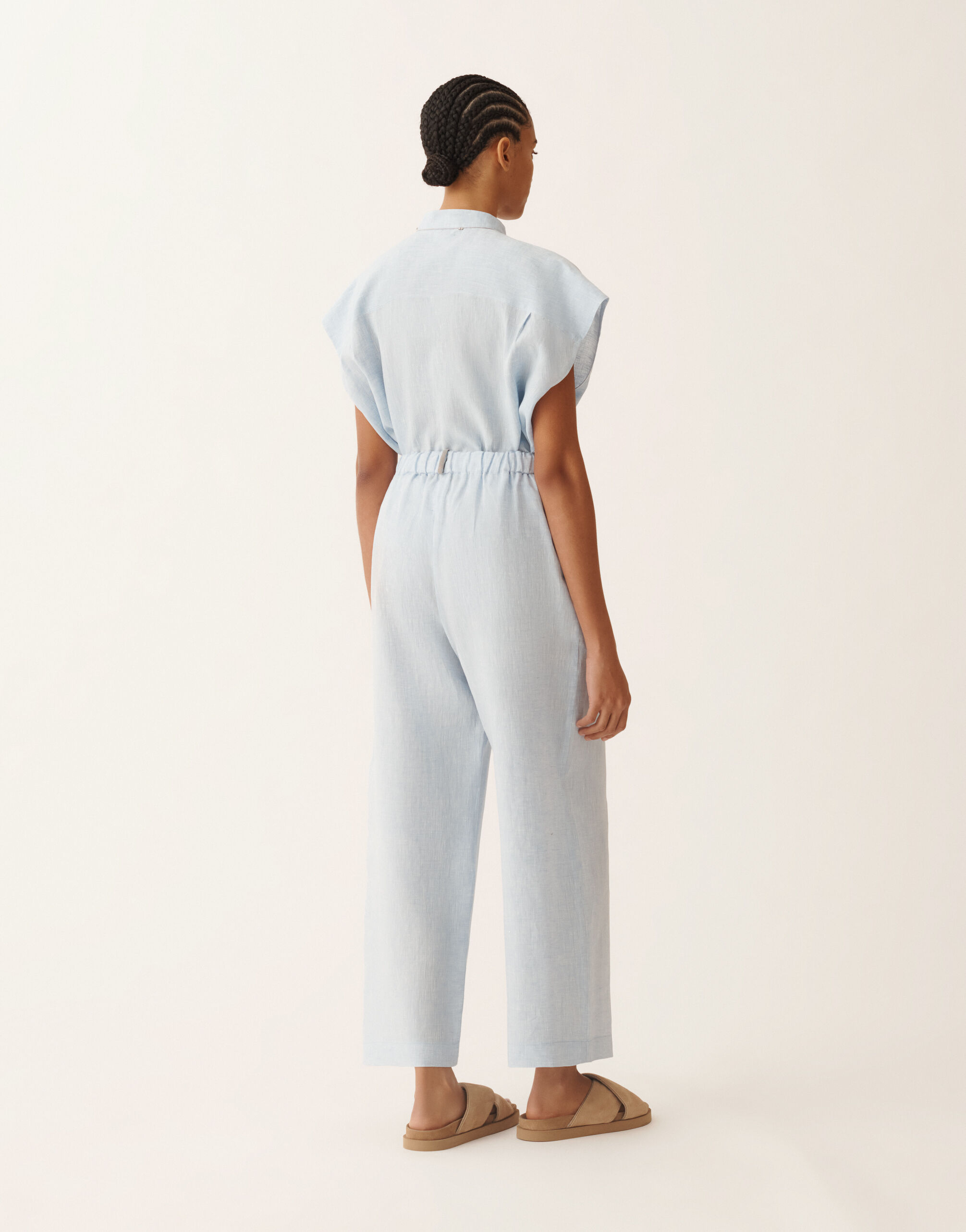 Trevi trousers in sky blue linen fabric for Women | Fabiana Filippi®