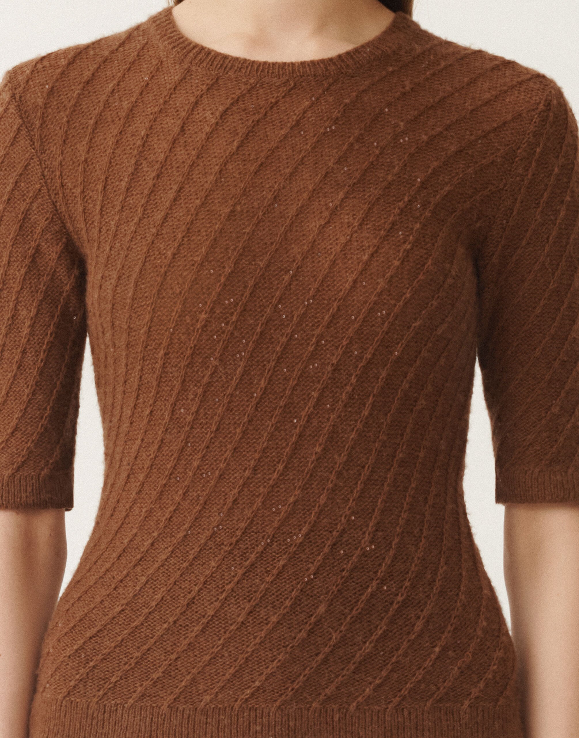 Fabiana Filippi Maglia in lana e seta con paillettes, mogano MARRONE MAD215F110D2960000