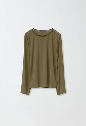 Fabiana Filippi LONG SLEEVE TOP WITH GALASSIA PIPING GREY JED224F605L0790000
