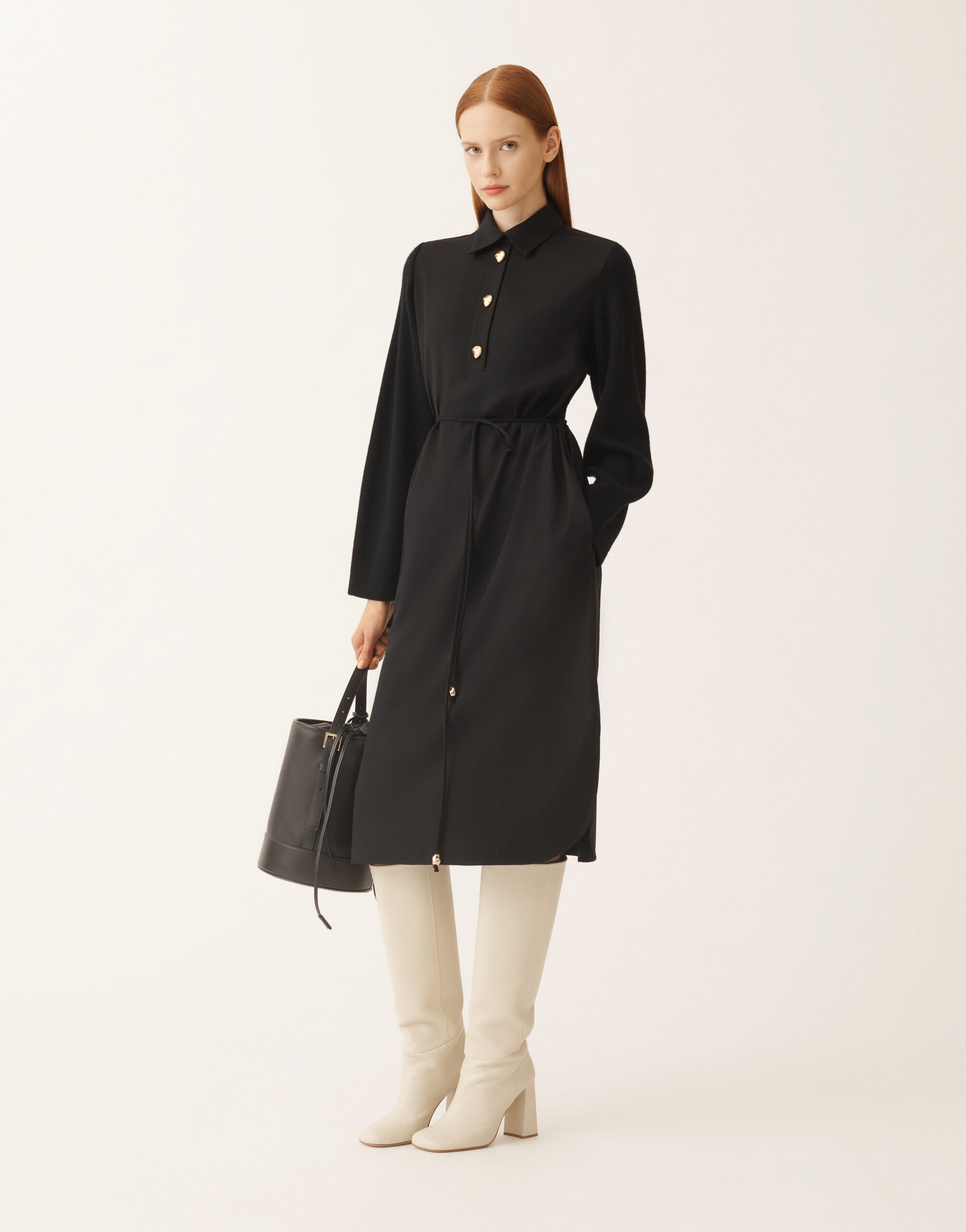 Shirt dress in flannel, black for Women | Fabiana Filippi®