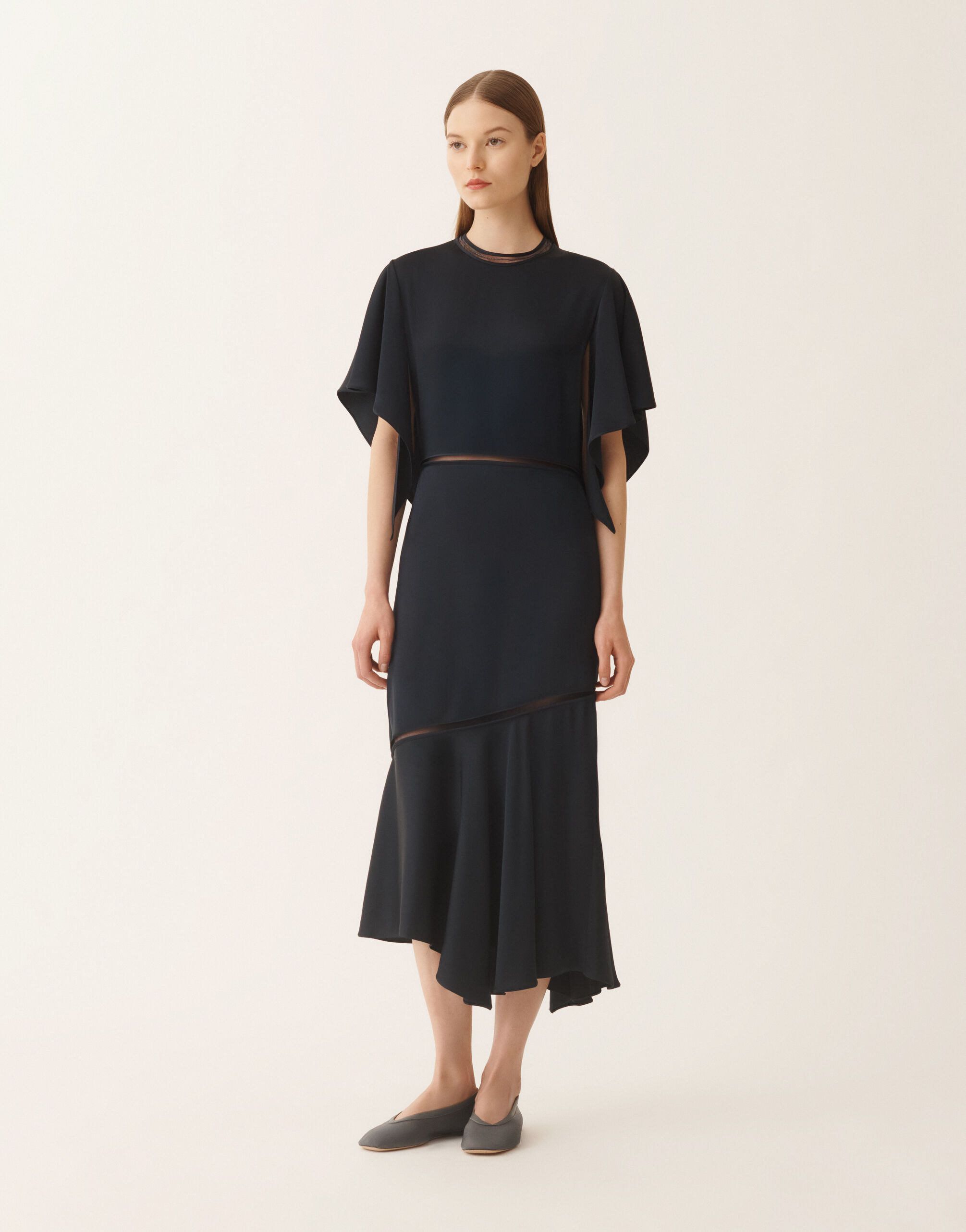 レディースMidi dress in midnight blue enver satin ドレス | Fabiana