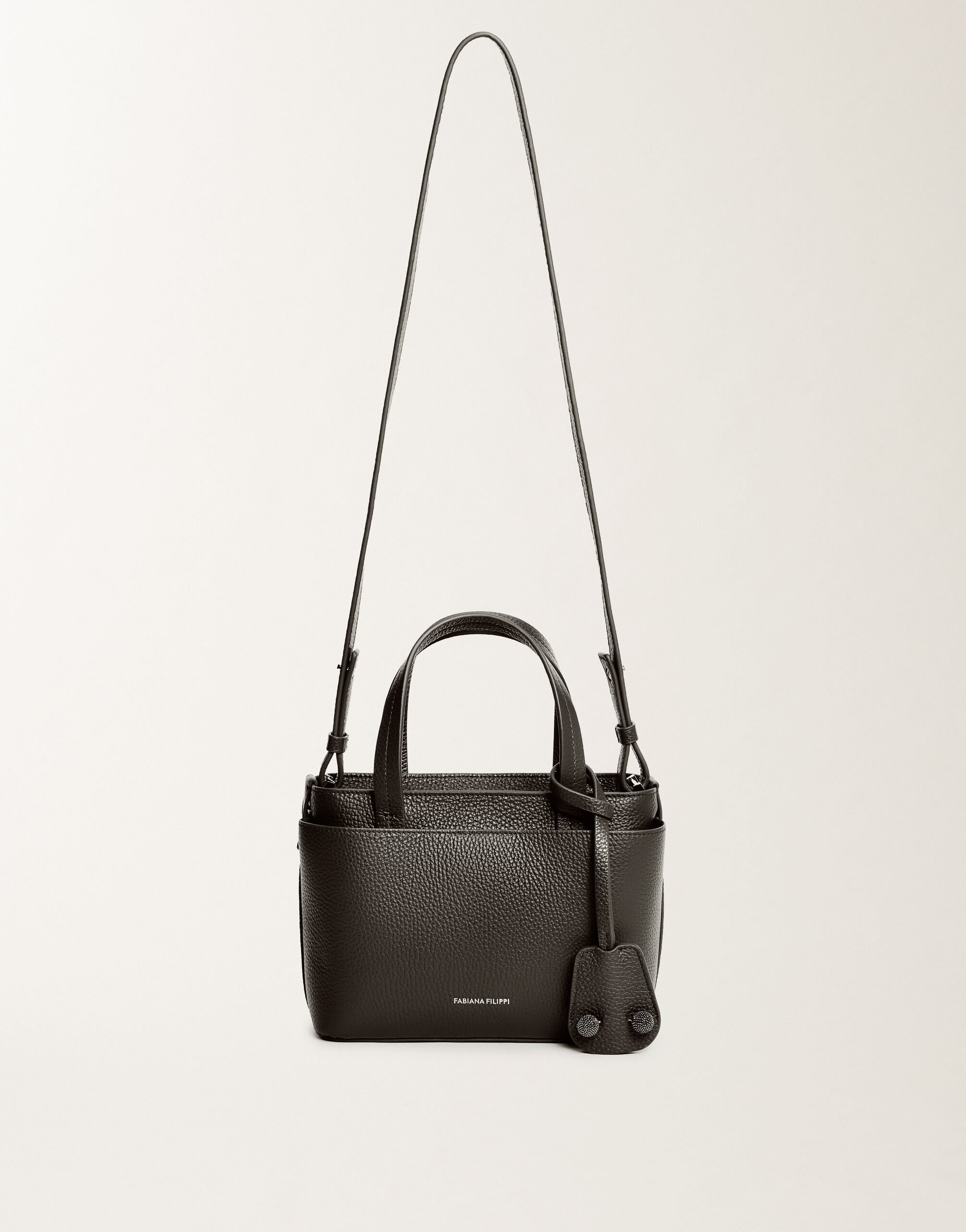 Fabiana Filippi Mittelgroße Handtasche aus genarbtem Leder, Schwarz Grau BGD215A861L8040000