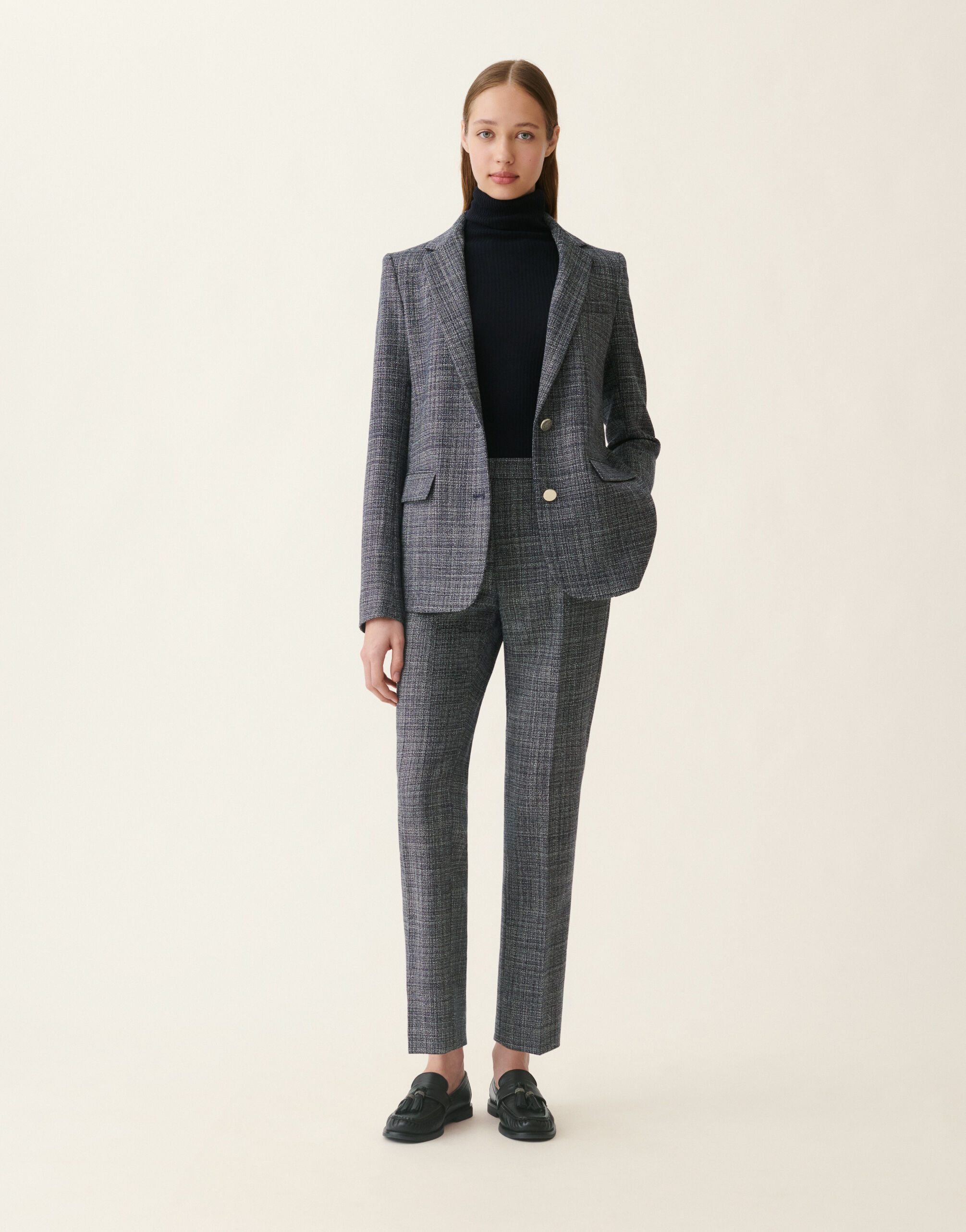 Fabiana Filippi Pantalon Montefalco en mouliné, bleu nuit Bleu nuit PAD216F326D9830000