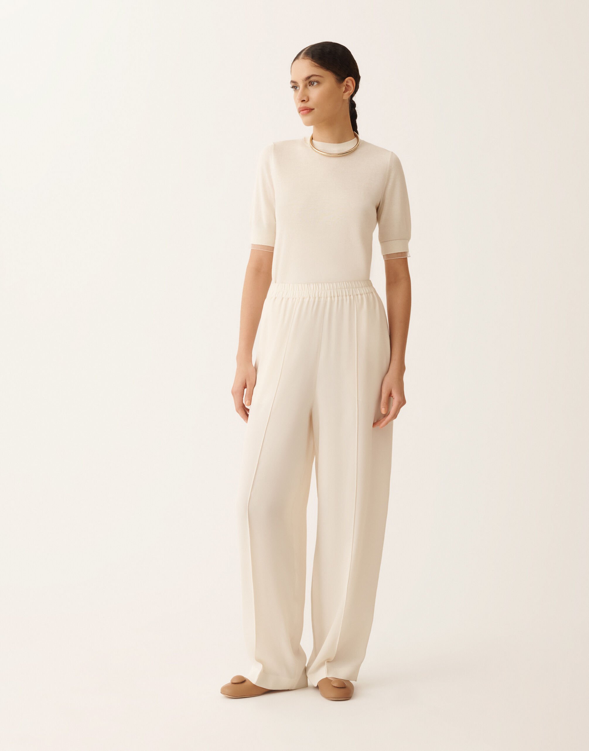 Fabiana Filippi Pantalone in fluido di lino e viscosa, burro BURRO PAD276F336M1500000