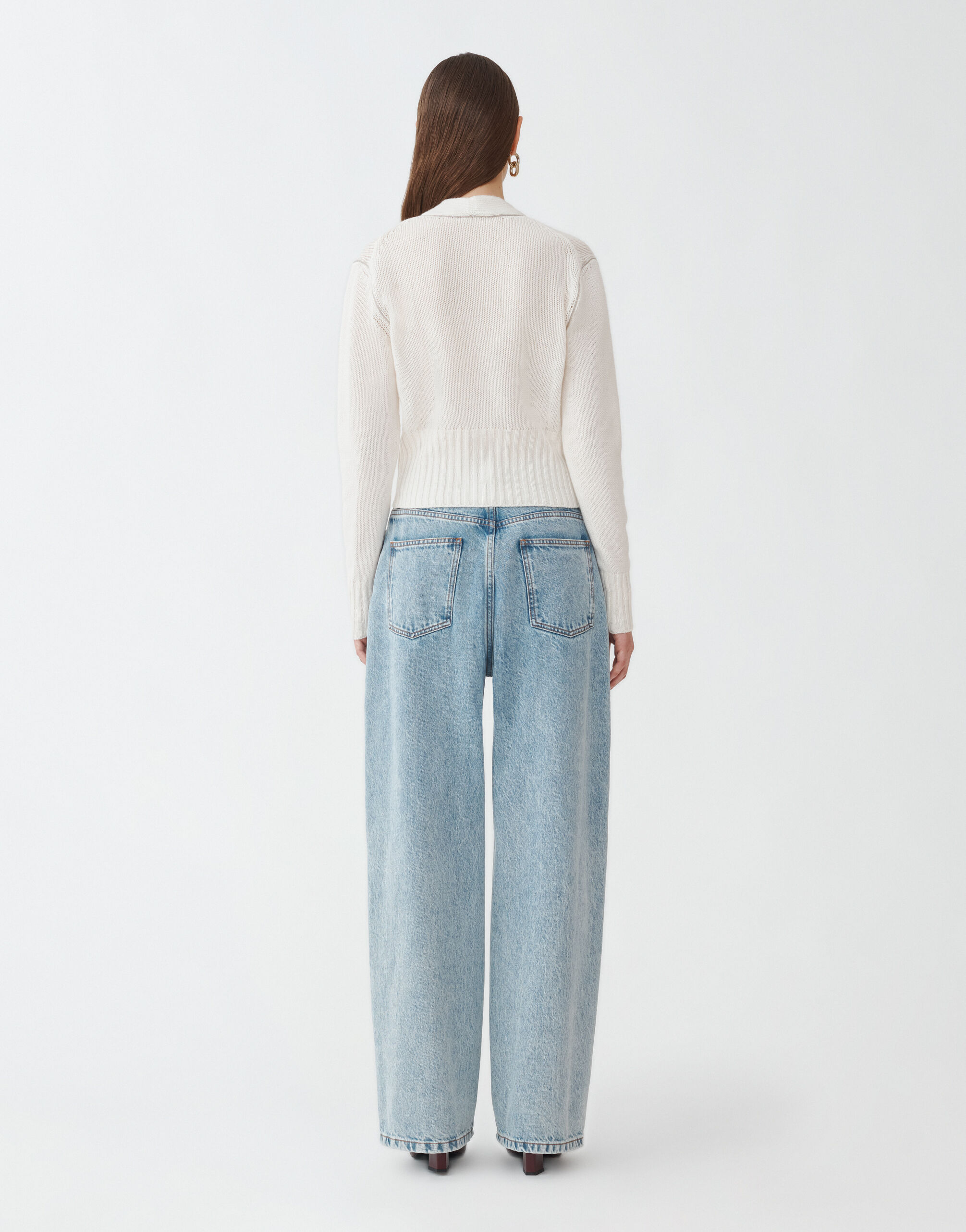 Brushed cashmere cropped cardigan, white for Women | Fabiana Filippi®