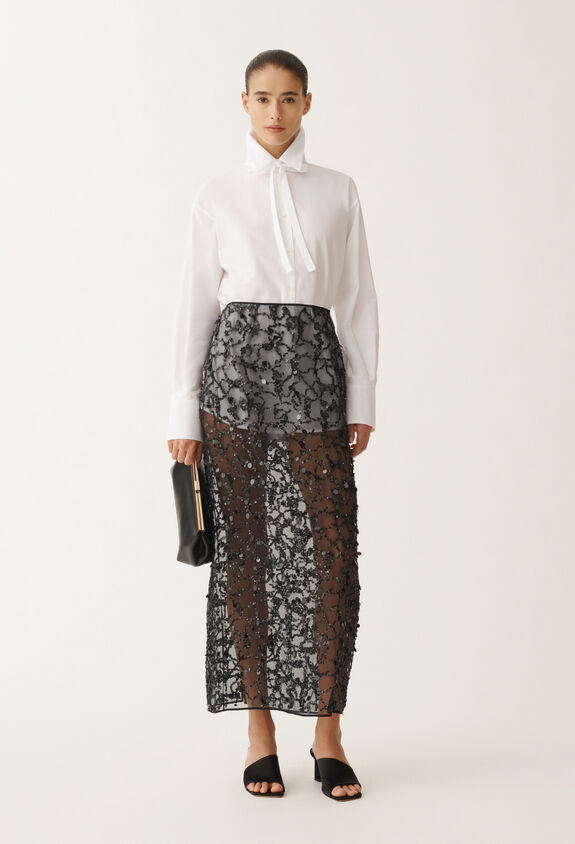 Fabiana Filippi Sequin embroidery organza skirt, black BLACK GND265F401L1840000