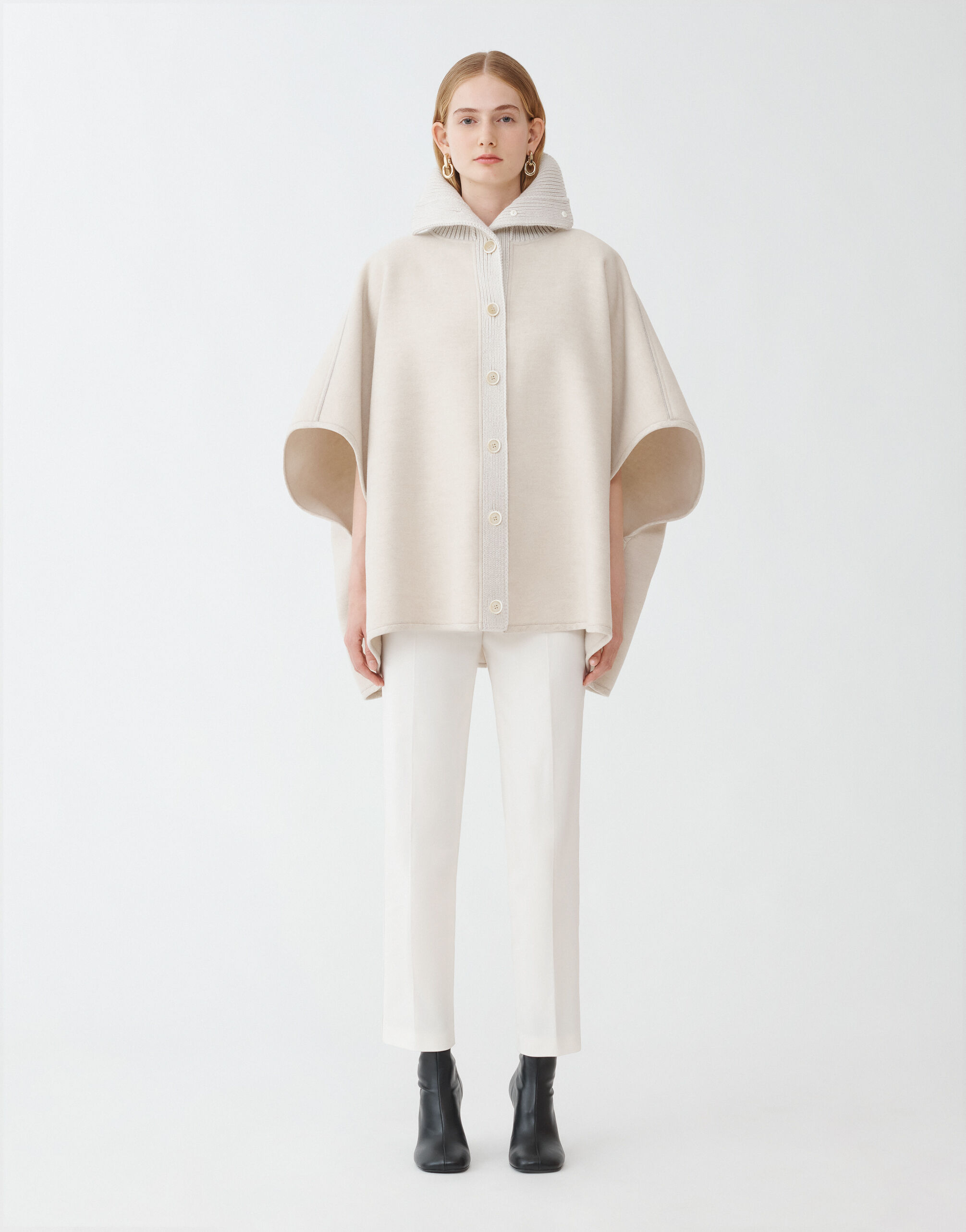 Shop Fabiana Filippi Double Diagonal Cape In Ecru
