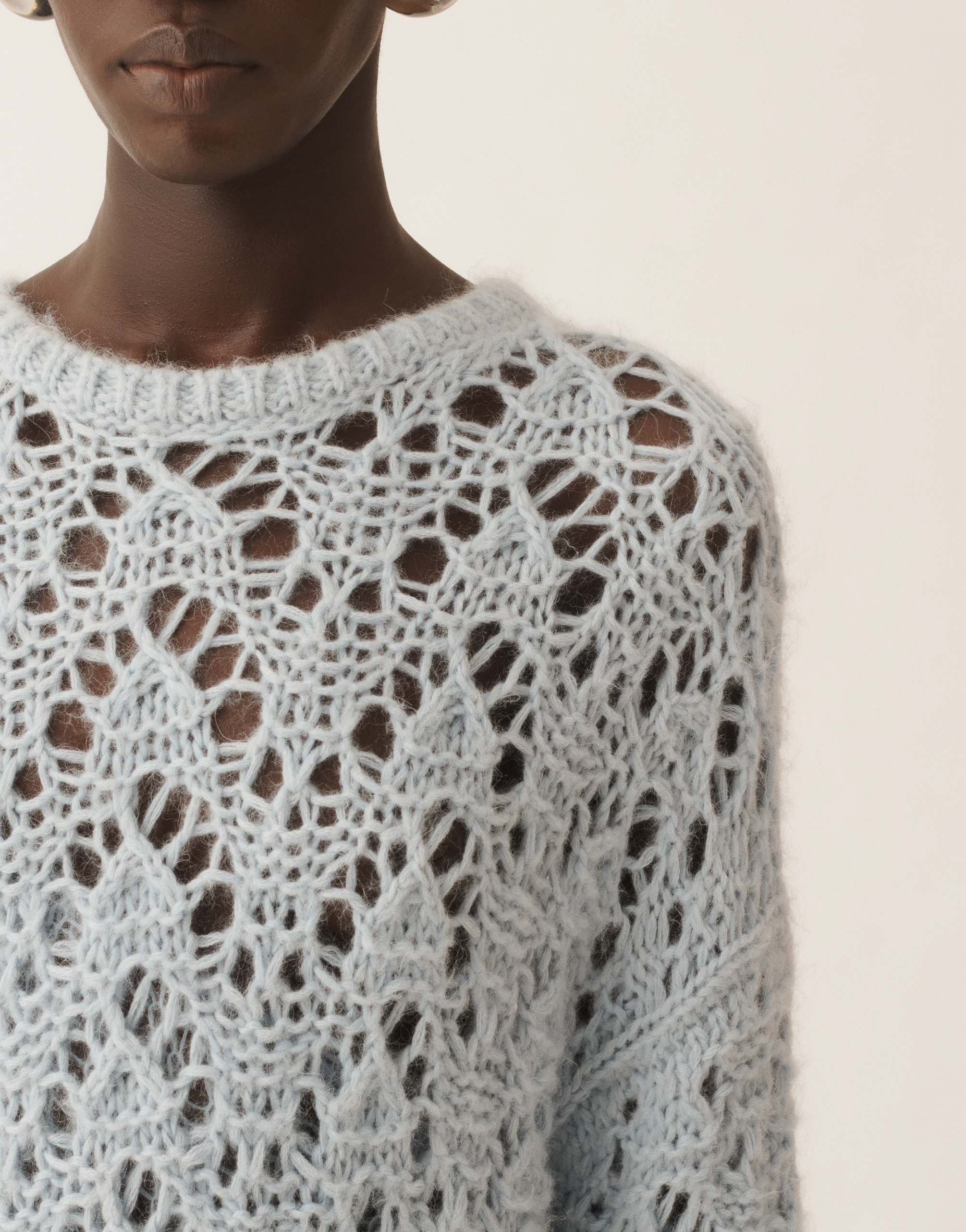 Fabiana Filippi Women Light Blue Openwork Sweater, M Luxury Sweaters & Knitwear For Women Darveys