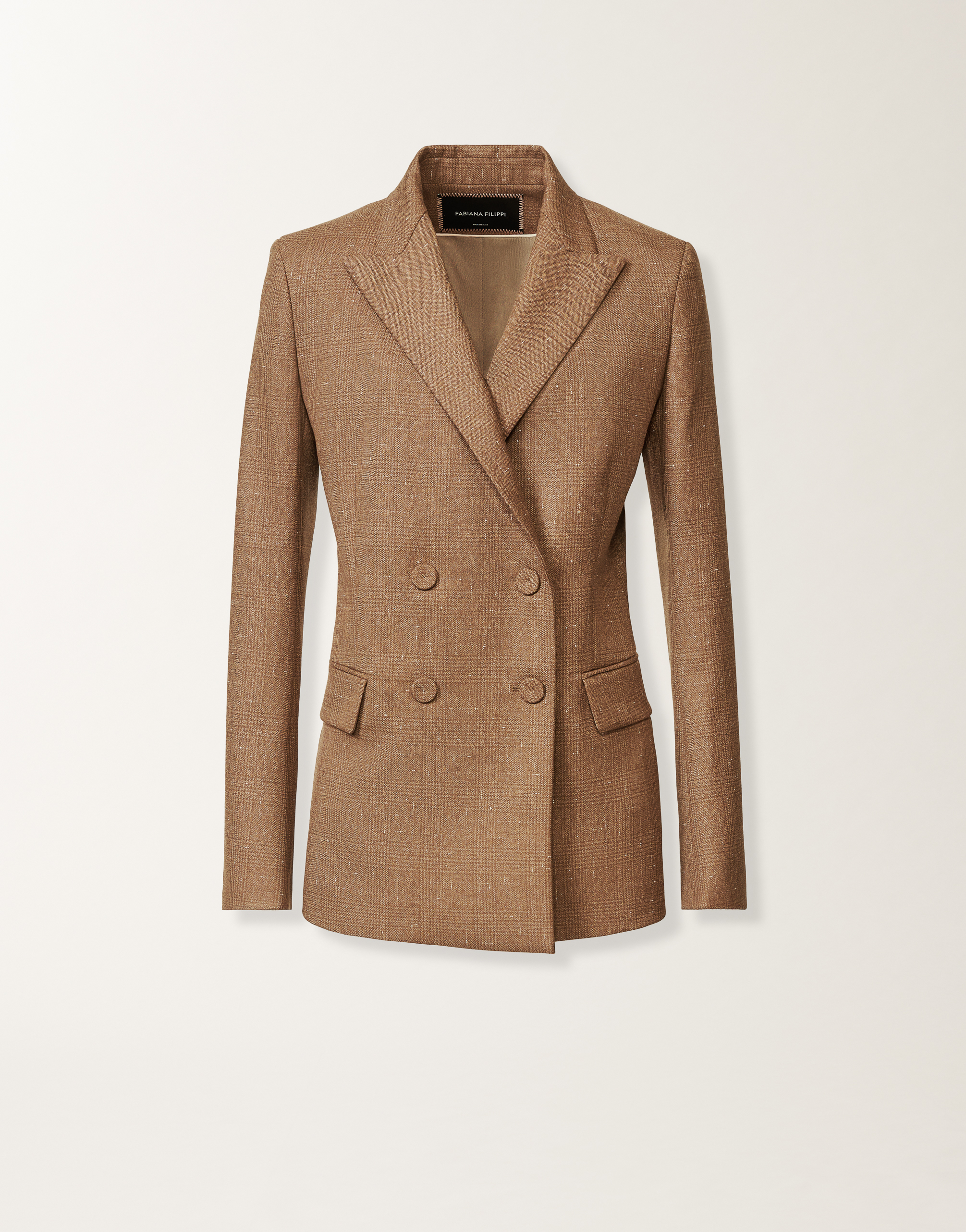 Fabiana Filippi Double-breasted Jacket In Prince Of Wales Check In Brown