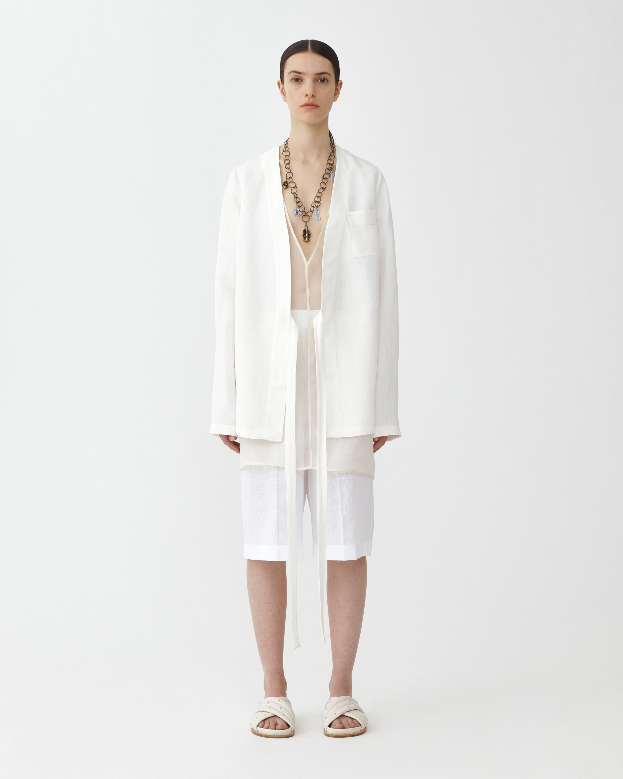 Shop Fabiana Filippi Viscose Linen Fluid Wrap Jacket In White