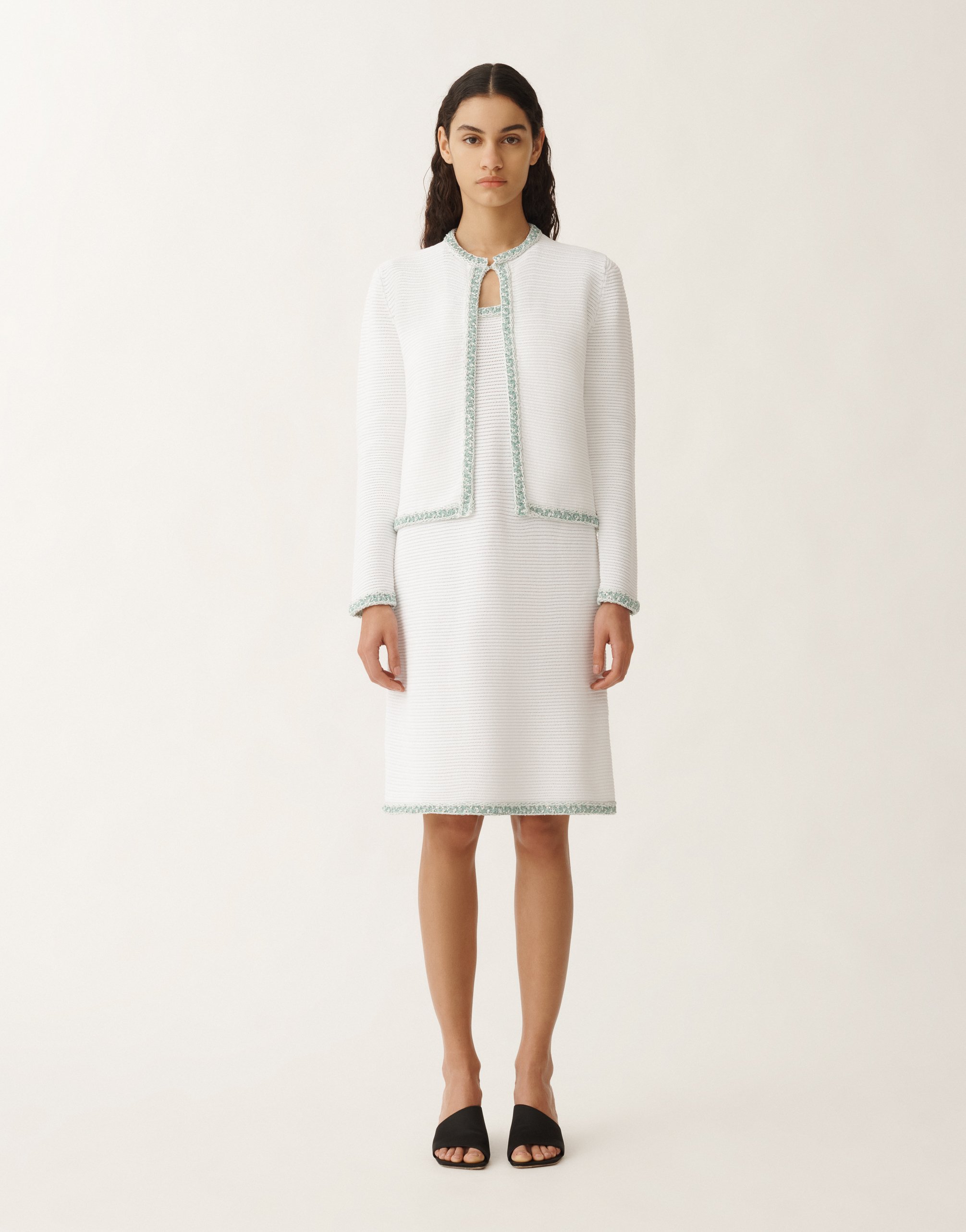 Fabiana Filippi Sequin-embellishment Jacket In White/aquagreen