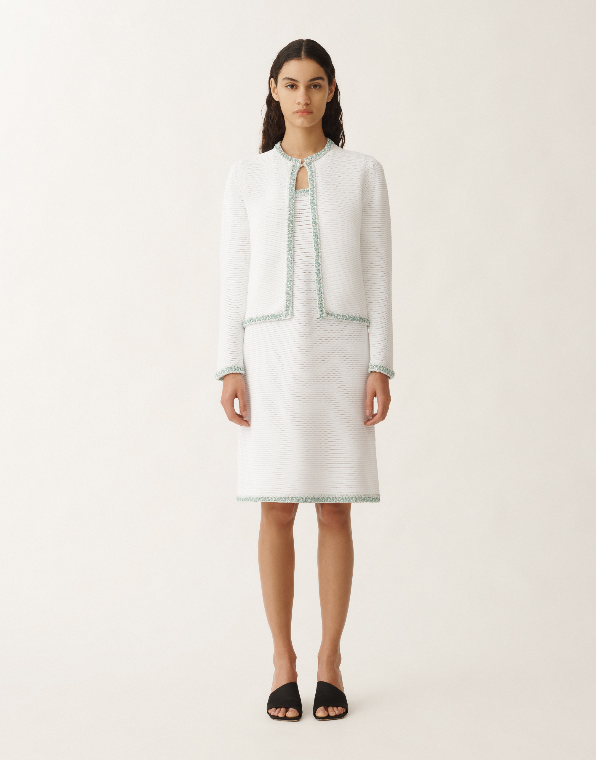Fabiana Filippi Sequin-embellishment Jacket In White/aquagreen