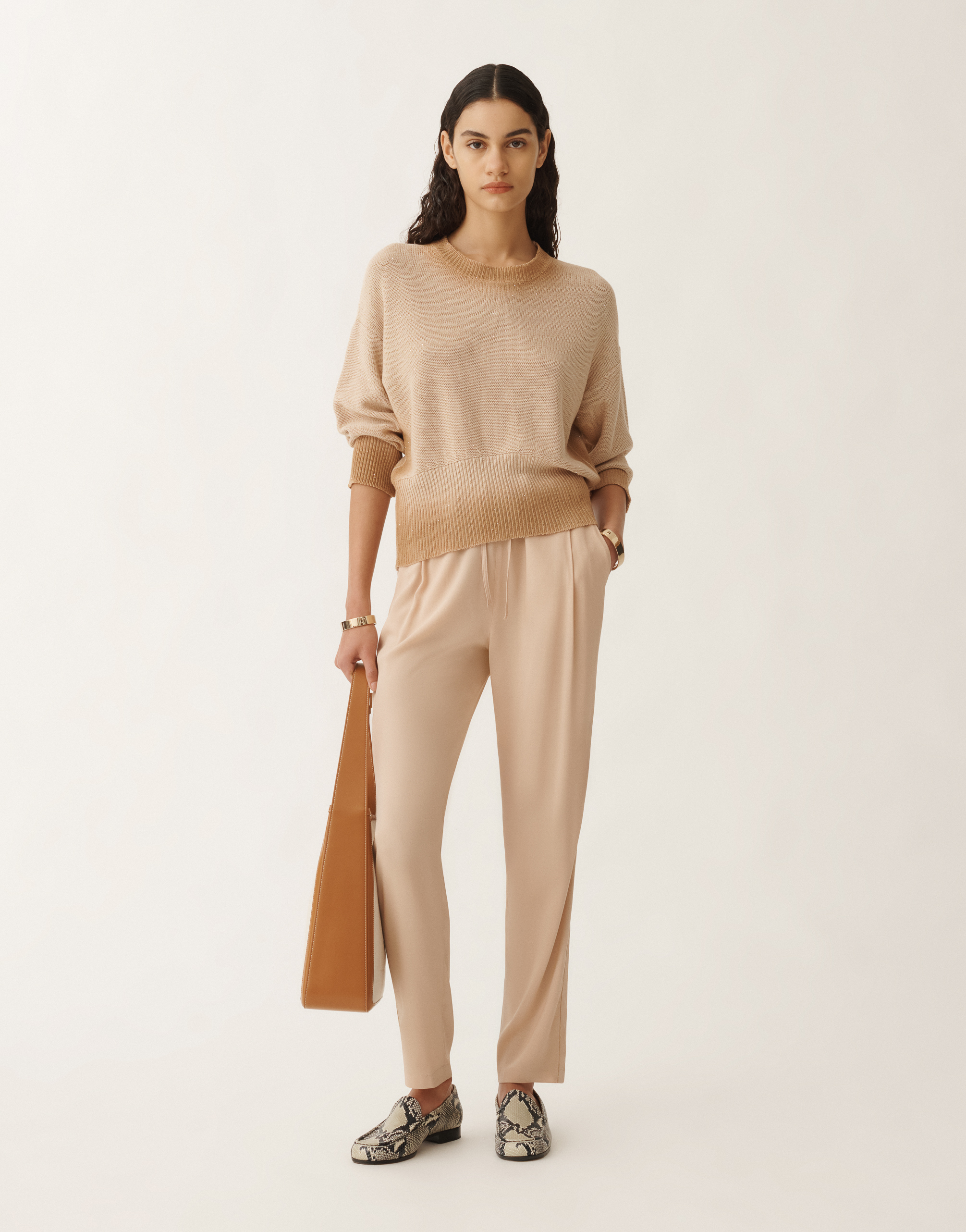 Fabiana Filippi Cotton And Linen Sweater With Sequins In Sand