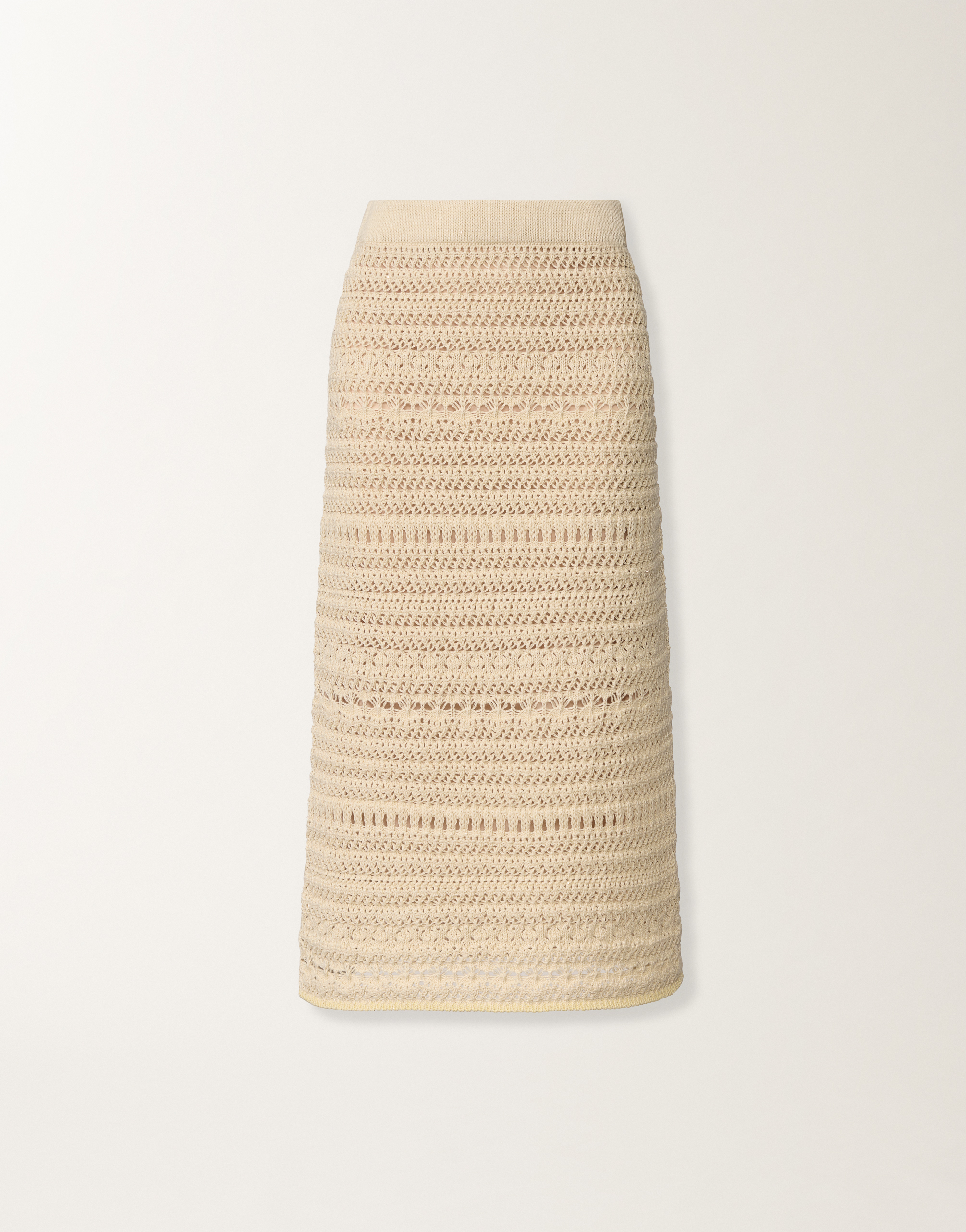 レディースPencil skirt in wool and cotton with sequins, vanilla