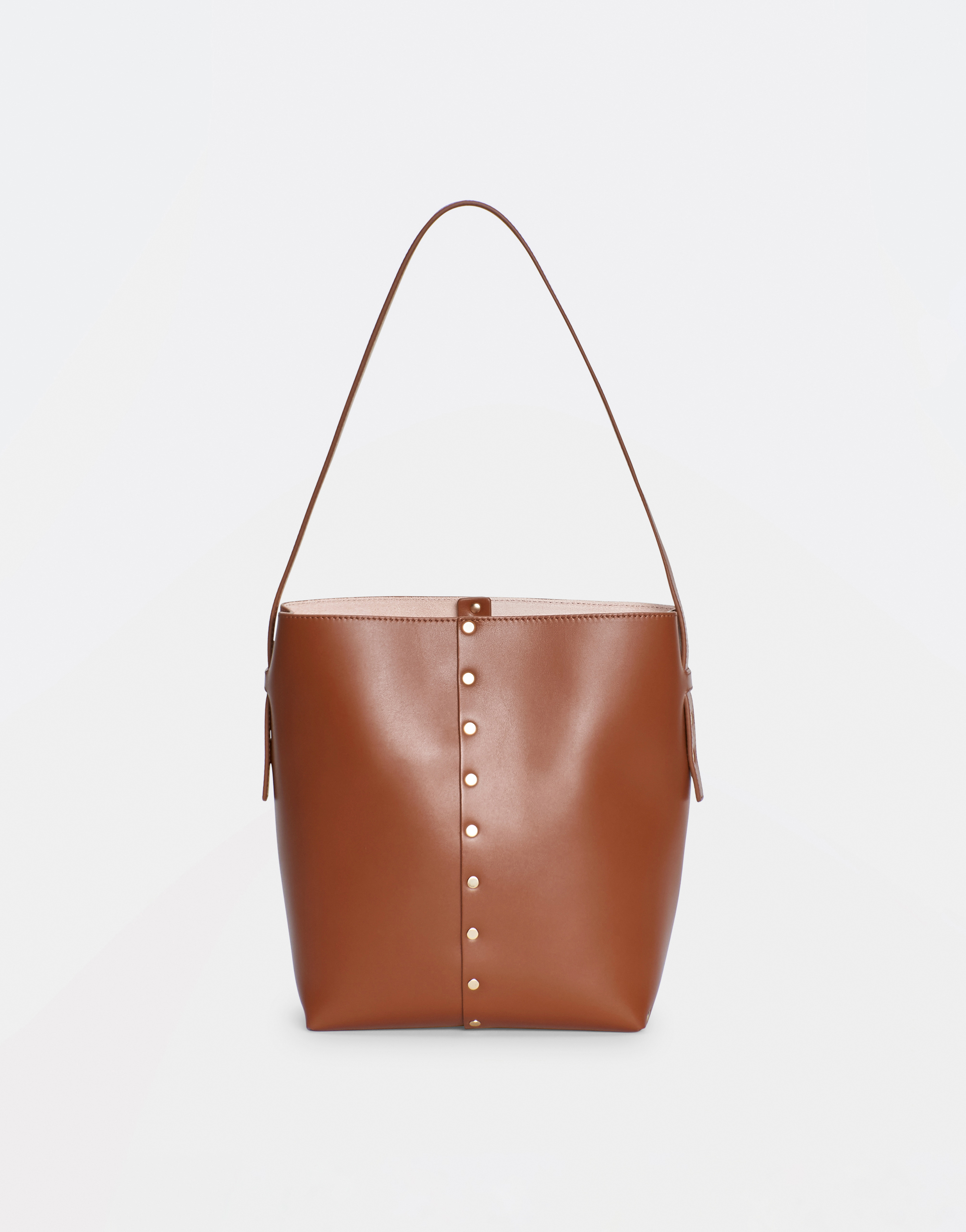 Shop Fabiana Filippi Leather Mini Bucket Bag With Stud Detail In Sacher