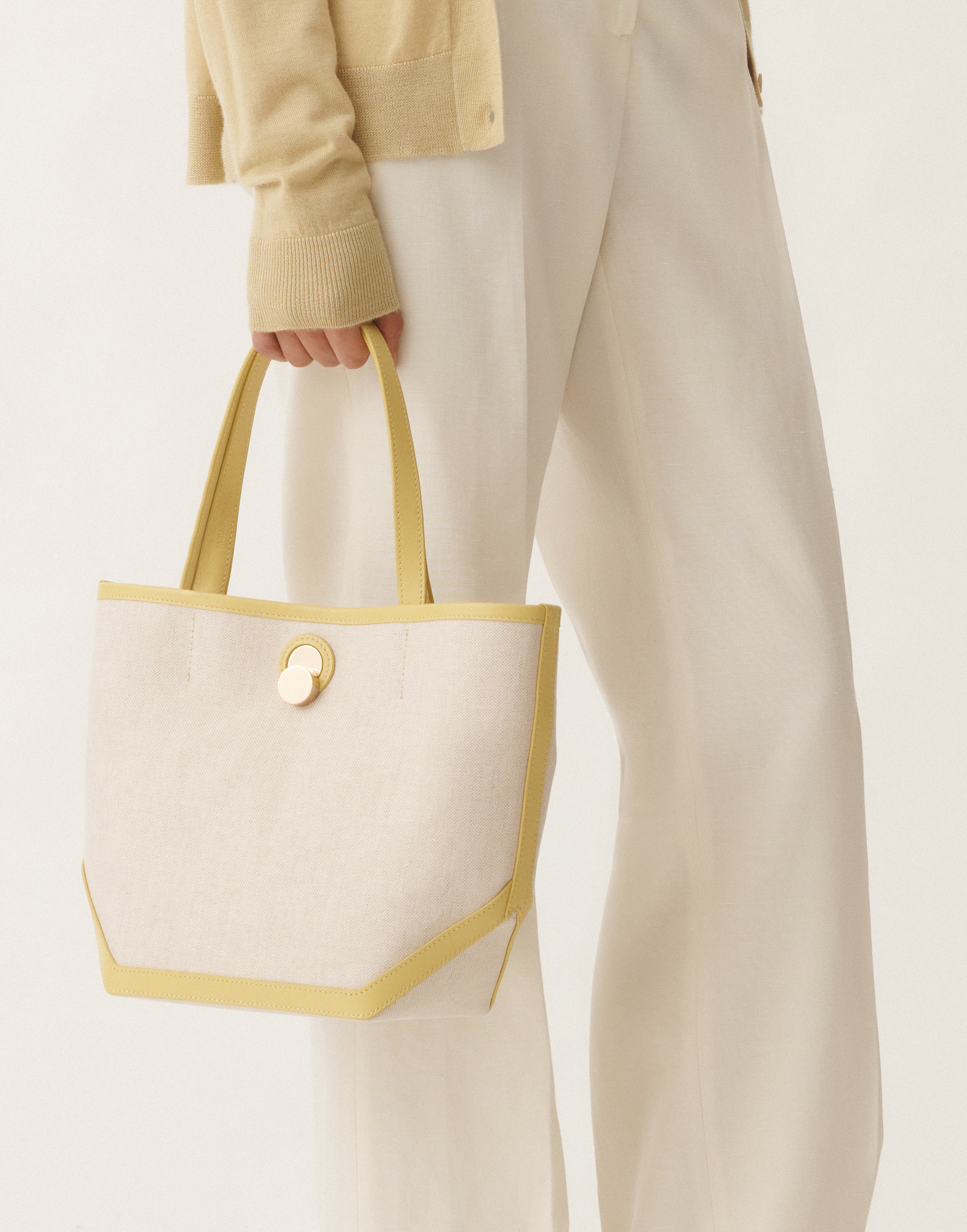 Shop Fabiana Filippi Eclissi Canvas And Leather Medium Tote Bag In Yellow