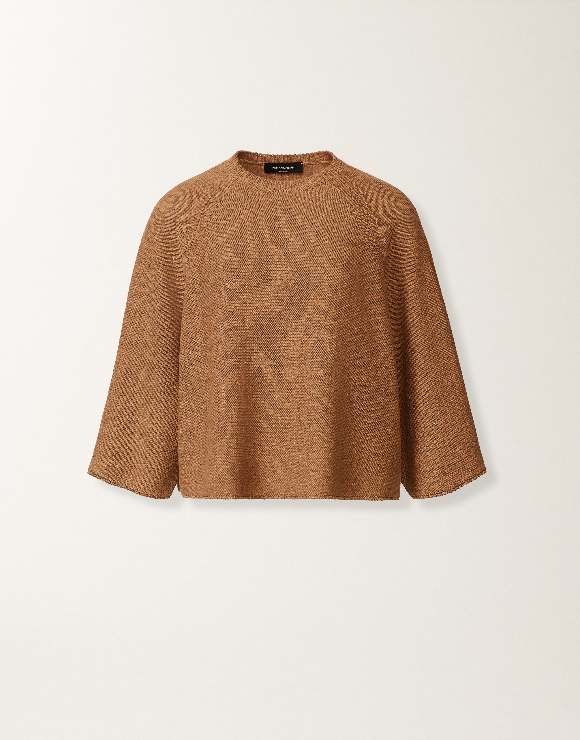 Cotton and linen cape with sequins, wicker for Women | Fabiana