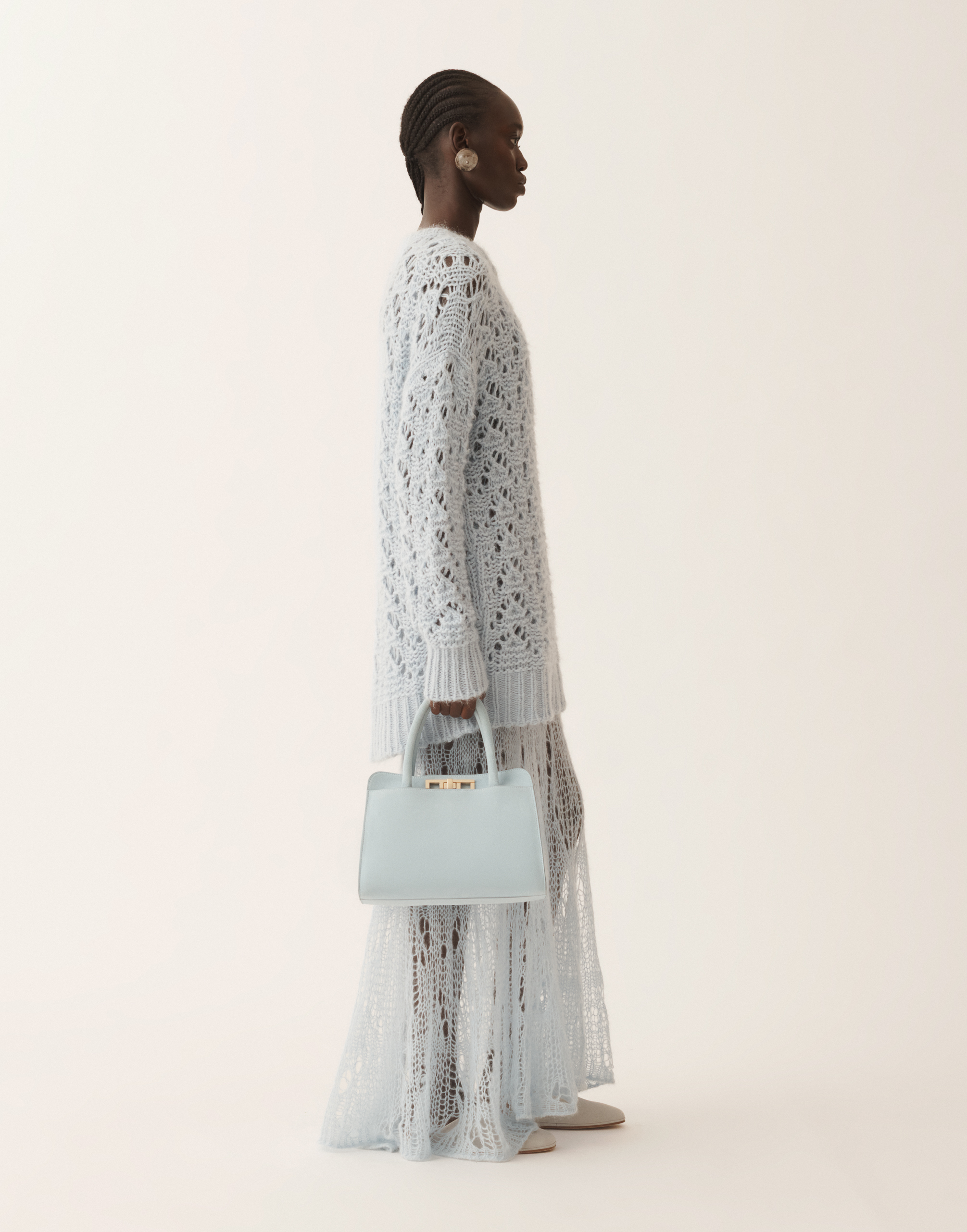 Fabiana Filippi Women Light Blue Openwork Sweater, M Luxury Sweaters & Knitwear For Women Darveys