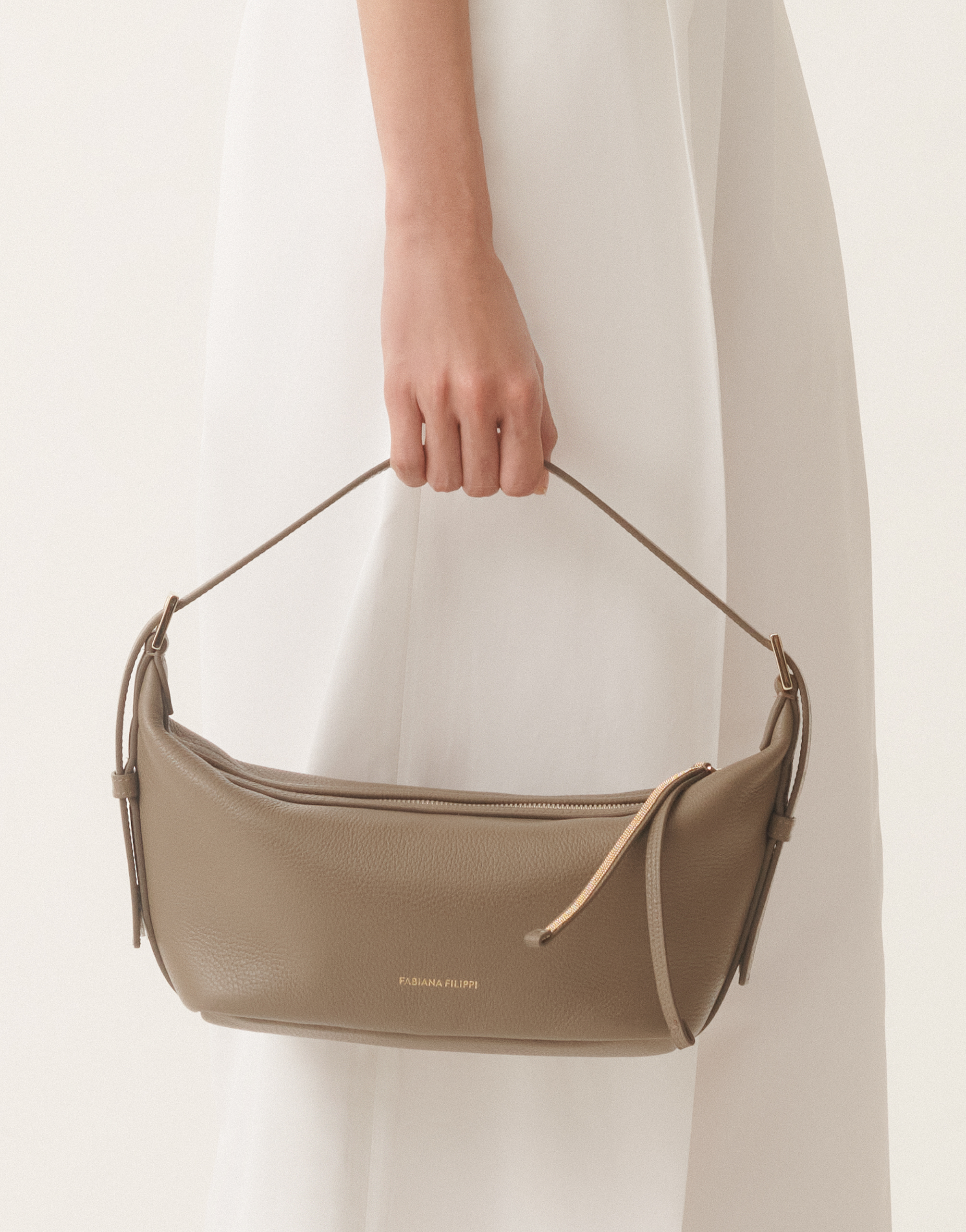 Fabiana Filippi Grained Leather Mini Hobo Bag In Clay