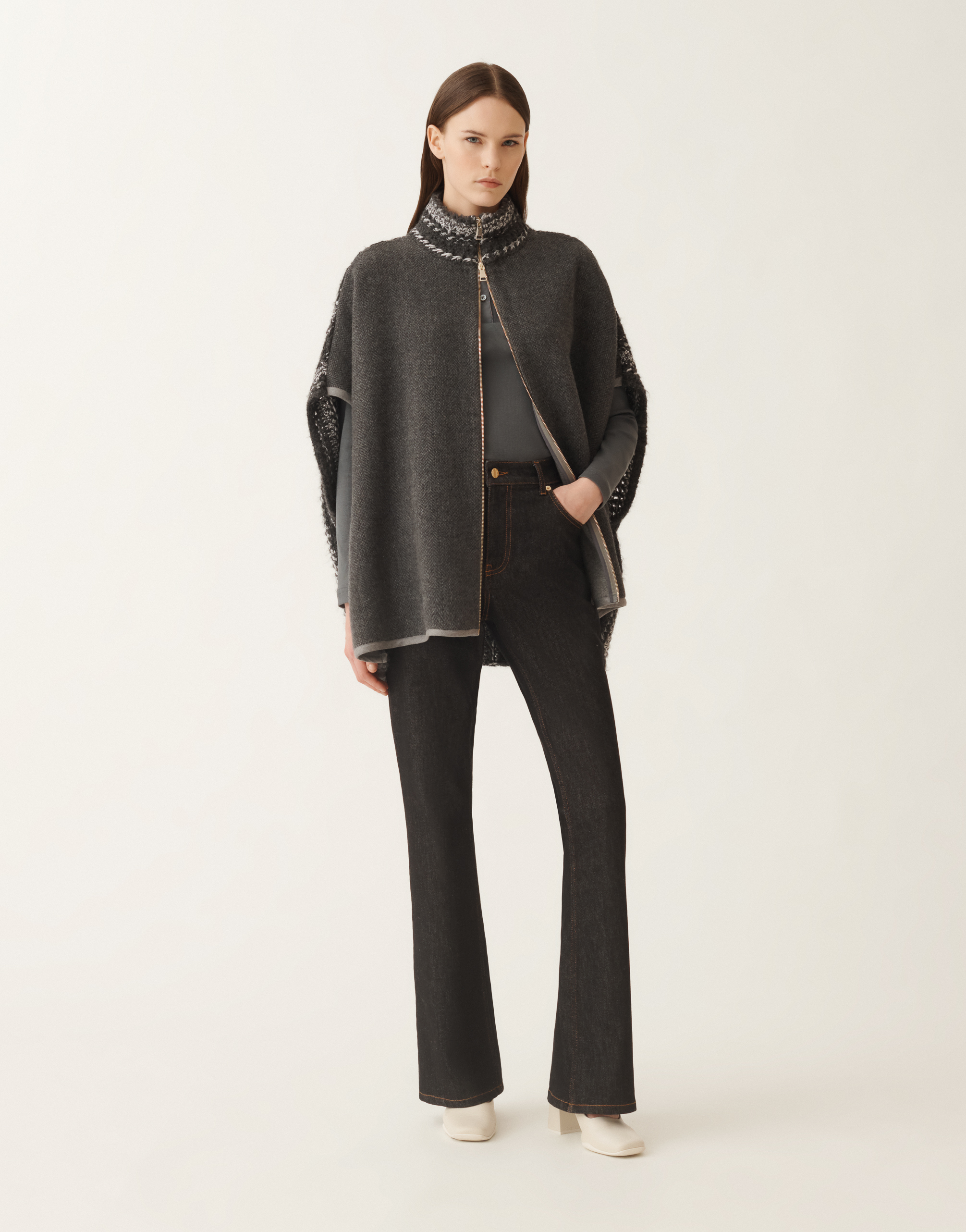 Fabiana Filippi Cape In Soft Double Chevron In Gray