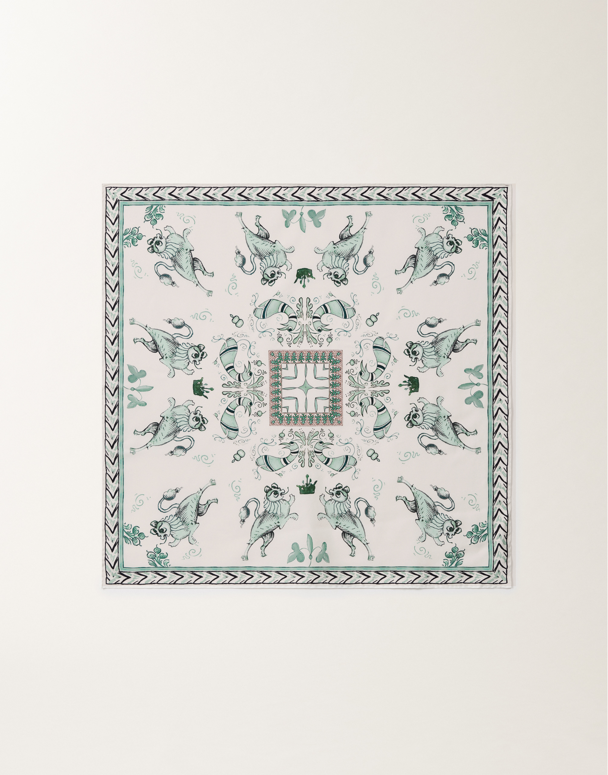 Fabiana Filippi Silk Twill Losange Scarf With Painted Print In Green